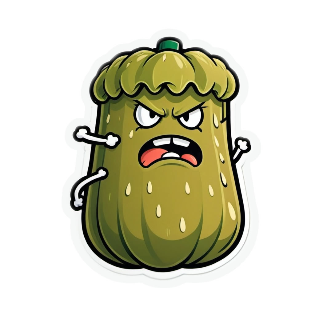 Angry Pickle Vinyl Bumper Sticker  Window Cling or Bumper Sticker Magnet in UV Laminate Coating