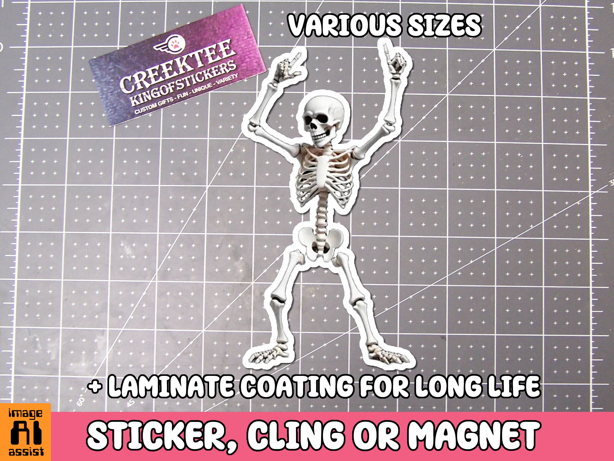 Skeleton Dancing Die Cut Vinyl Sticker  Window Cling or Magnet with Laminate Coating in Various Sizes