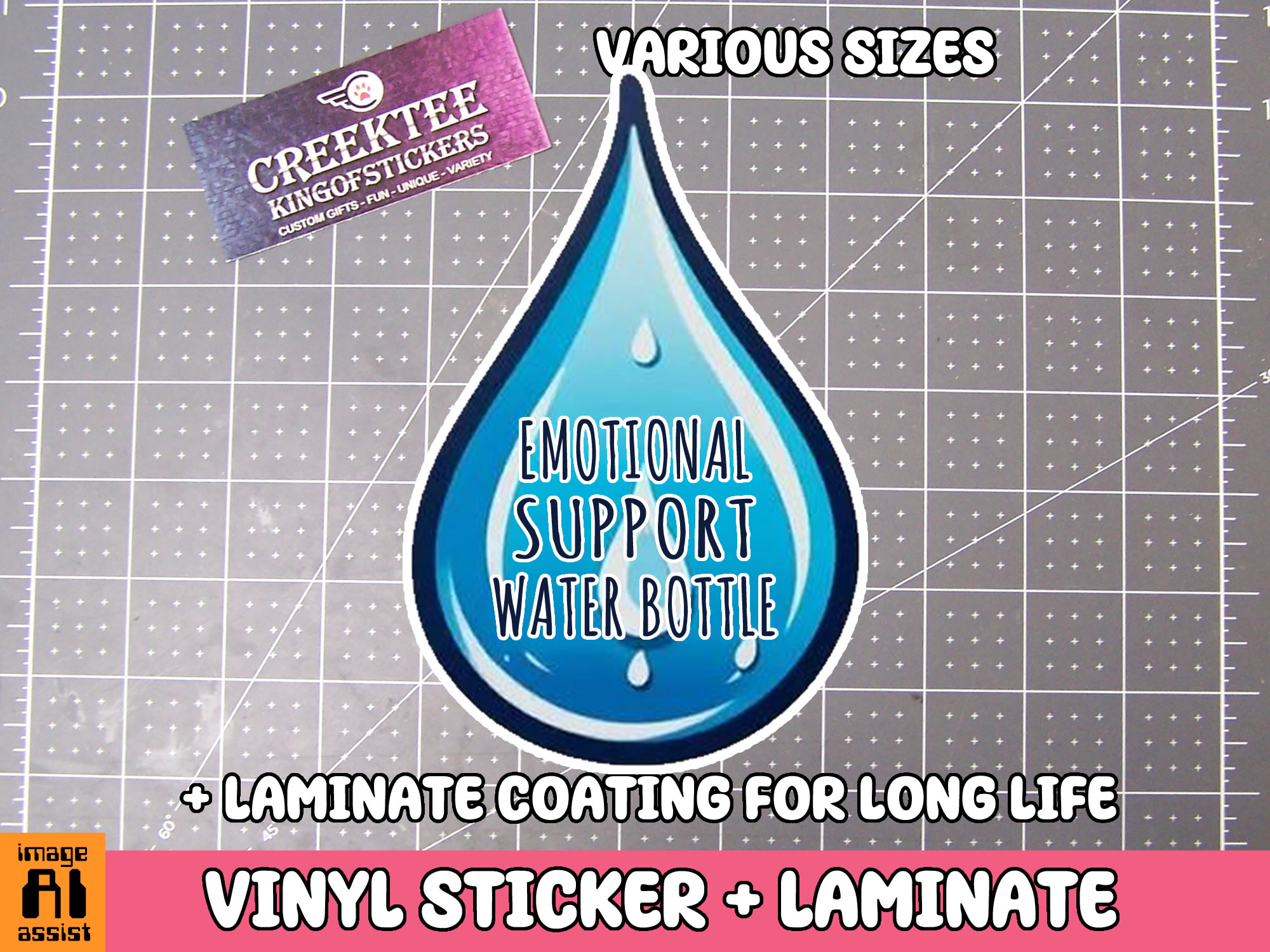 Emotional Support Water Bottle Die Cut Vinyl Sticker  Window Cling or Magnet with Laminate Coating in Various Sizes