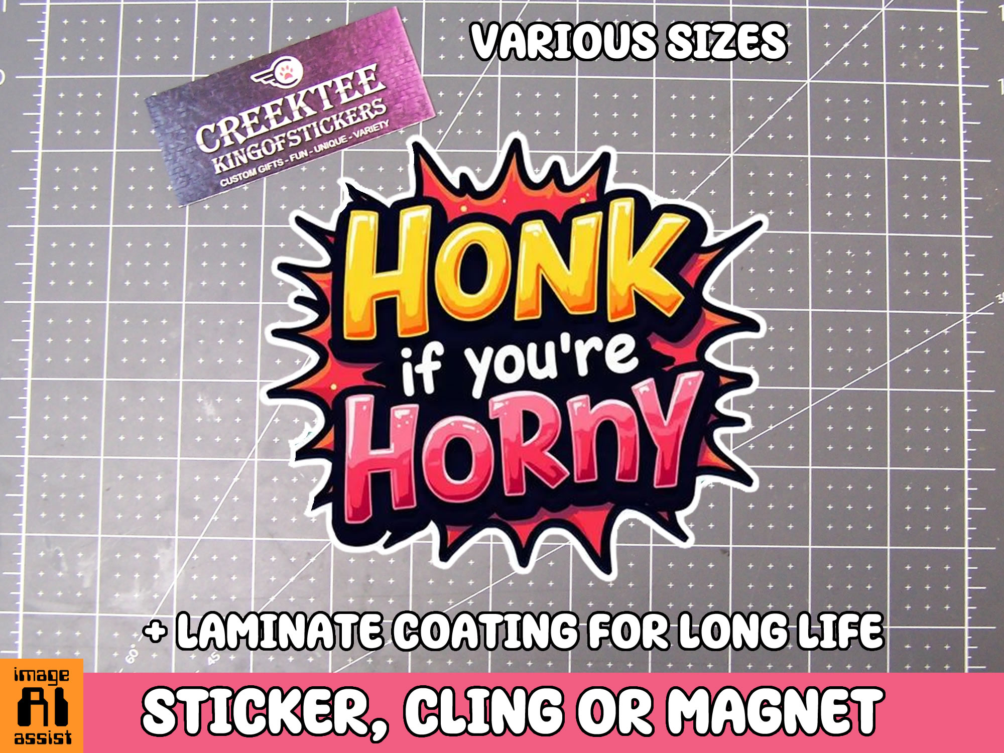 Honk if you re Horny Die Cut Vinyl Sticker  Window Cling or Magnet with Laminate Coating in Various Sizes