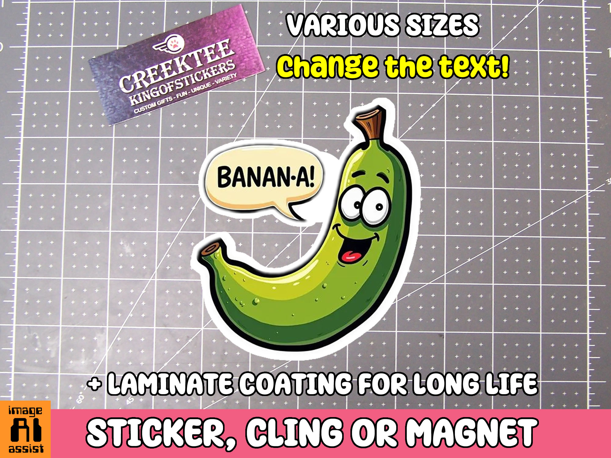 Banana Die Cut Vinyl Sticker  Window Cling or Magnet with Laminate Coating in Various Sizes