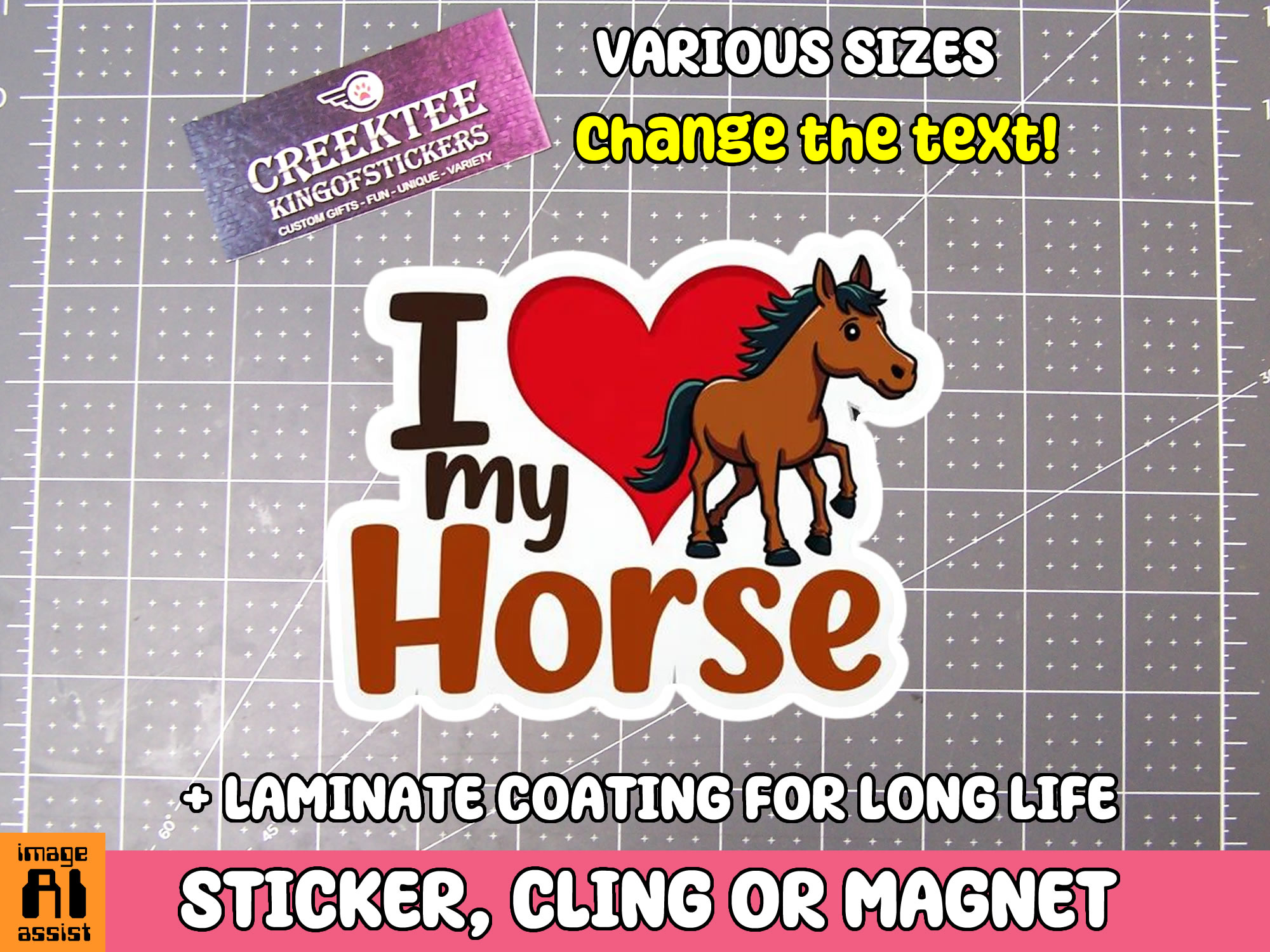 I Love my Horse Die Cut Vinyl Sticker  Window Cling or Magnet with Laminate Coating in Various Sizes