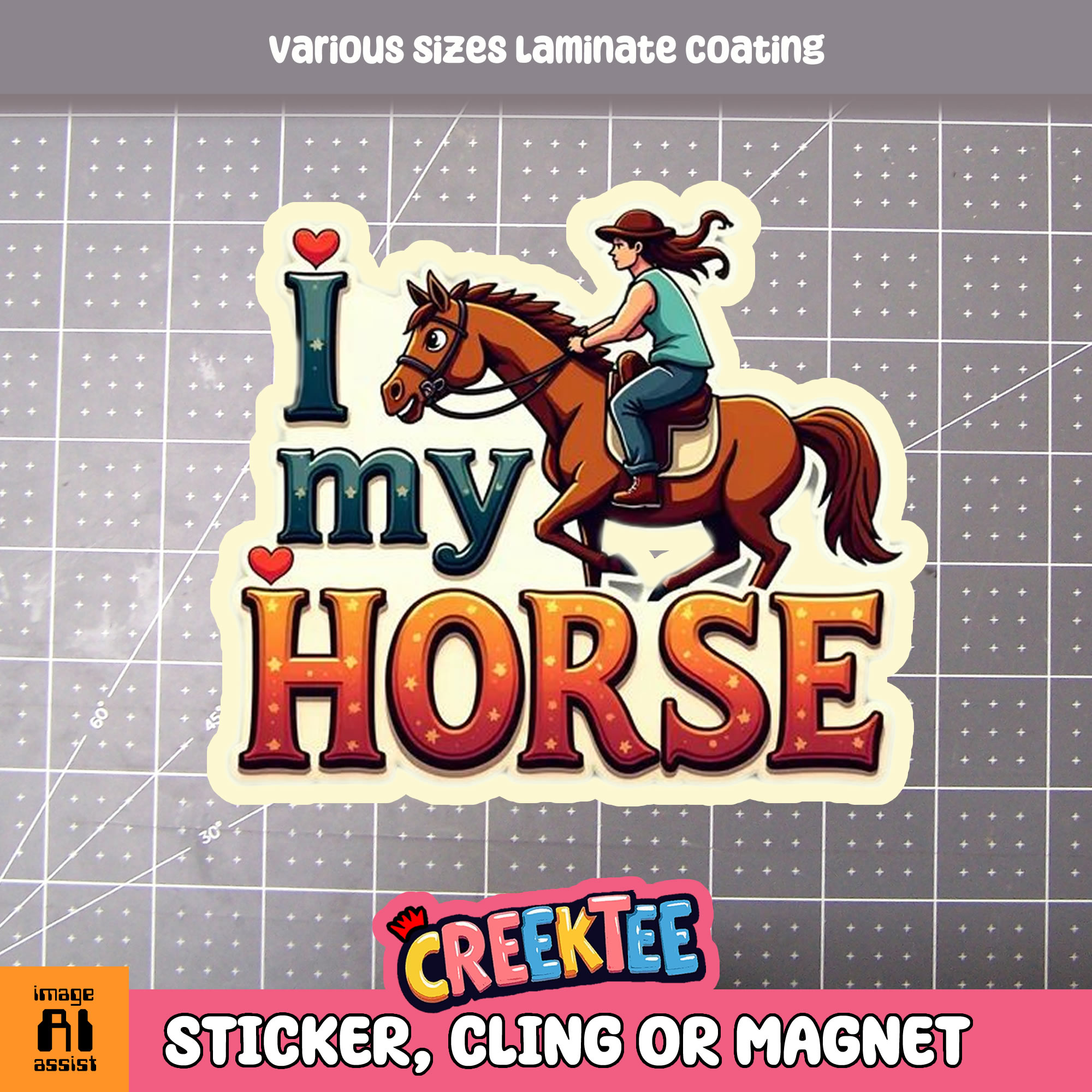 I Love My Horse Die Cut Vinyl Sticker  Window Cling or Magnet with Laminate Coating in Various Sizes
