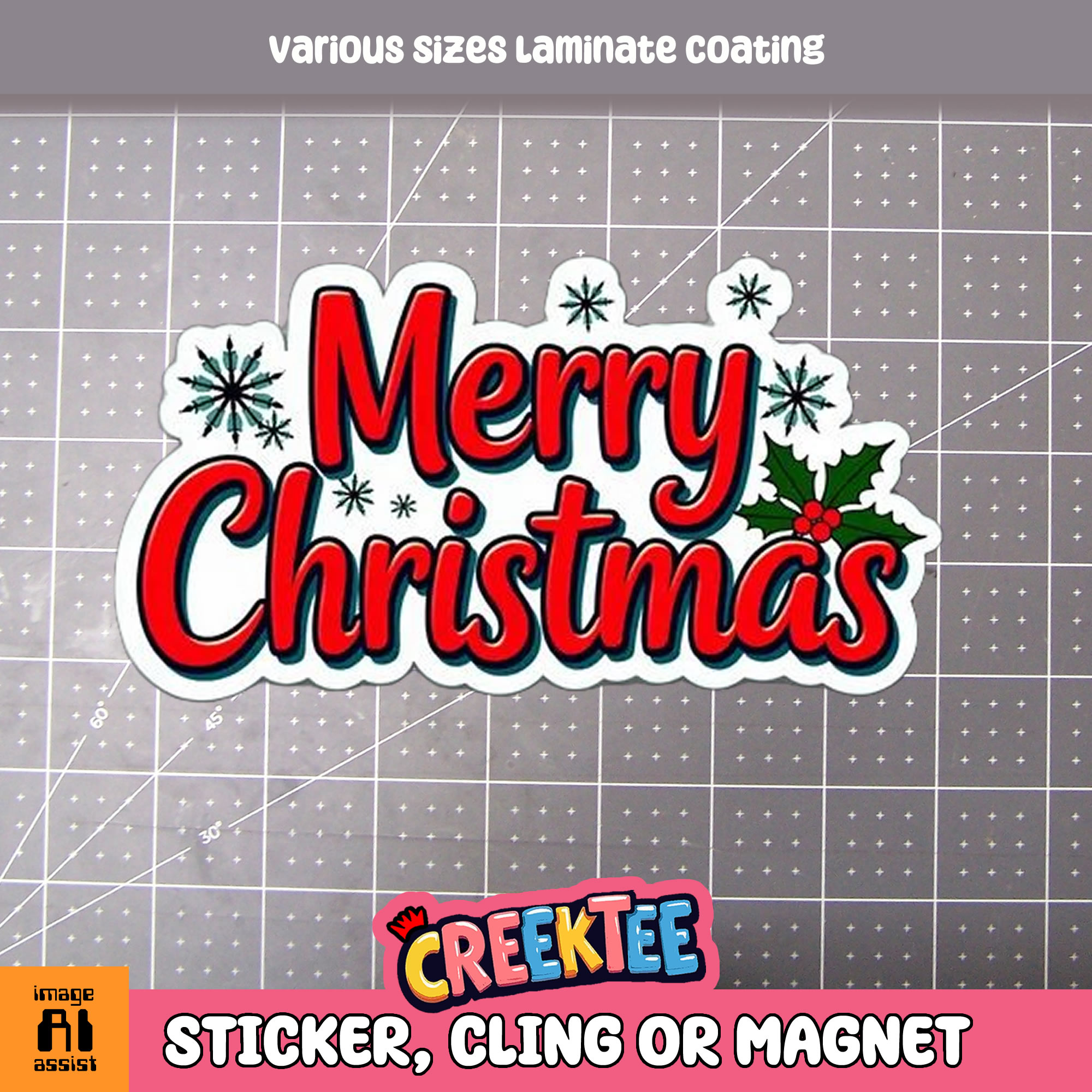 Merry Christmas Die Cut Vinyl Sticker  Window Cling or Magnet with Laminate Coating in Various Sizes