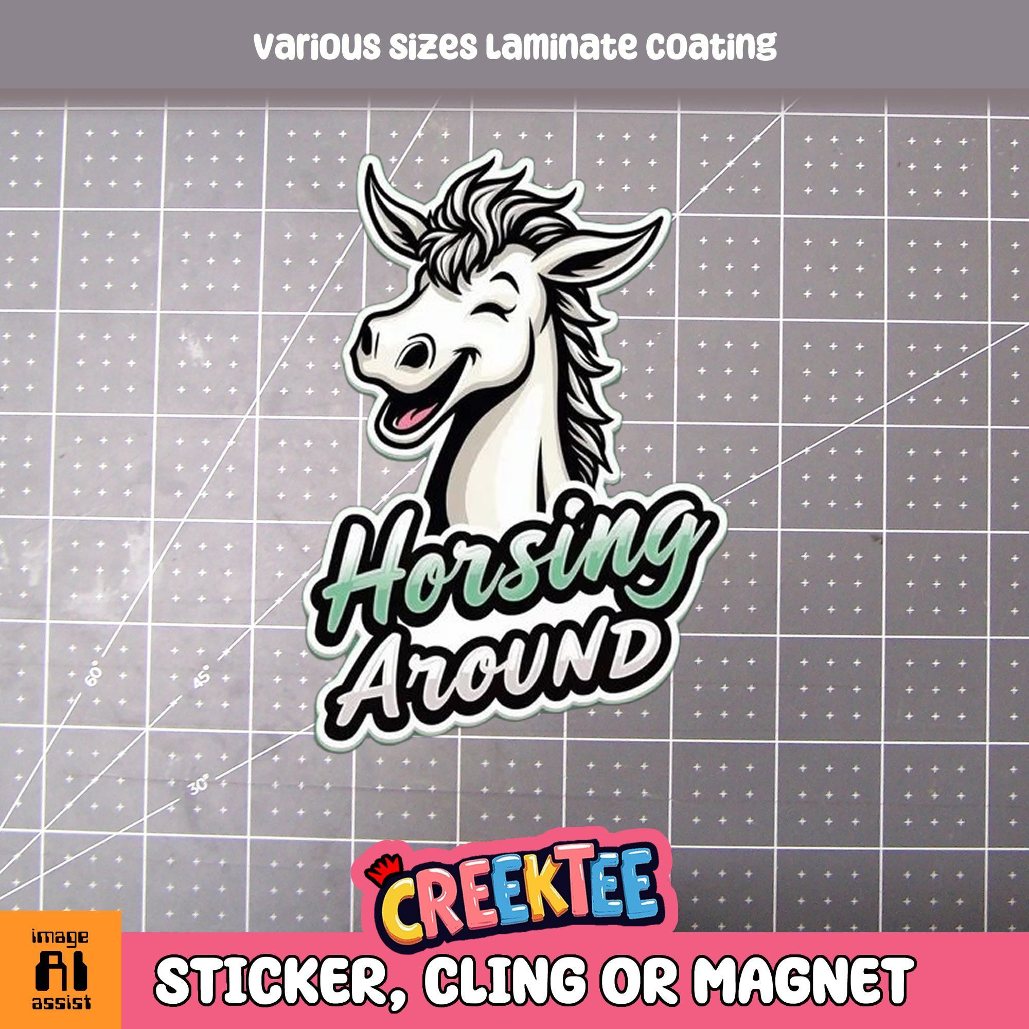 Horsing Around Die Cut Vinyl Sticker  Window Cling or Magnet with Laminate Coating in Various Sizes