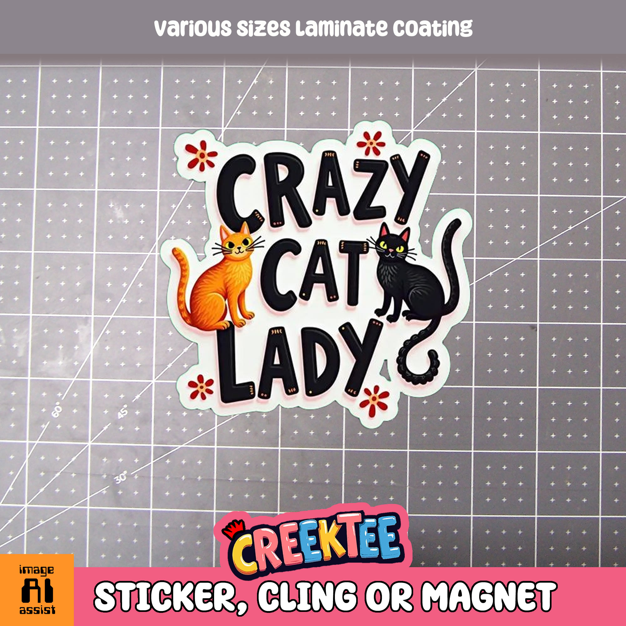 Crazy Cat Lady Die Cut Vinyl Sticker  Window Cling or Magnet with Laminate Coating in Various Sizes