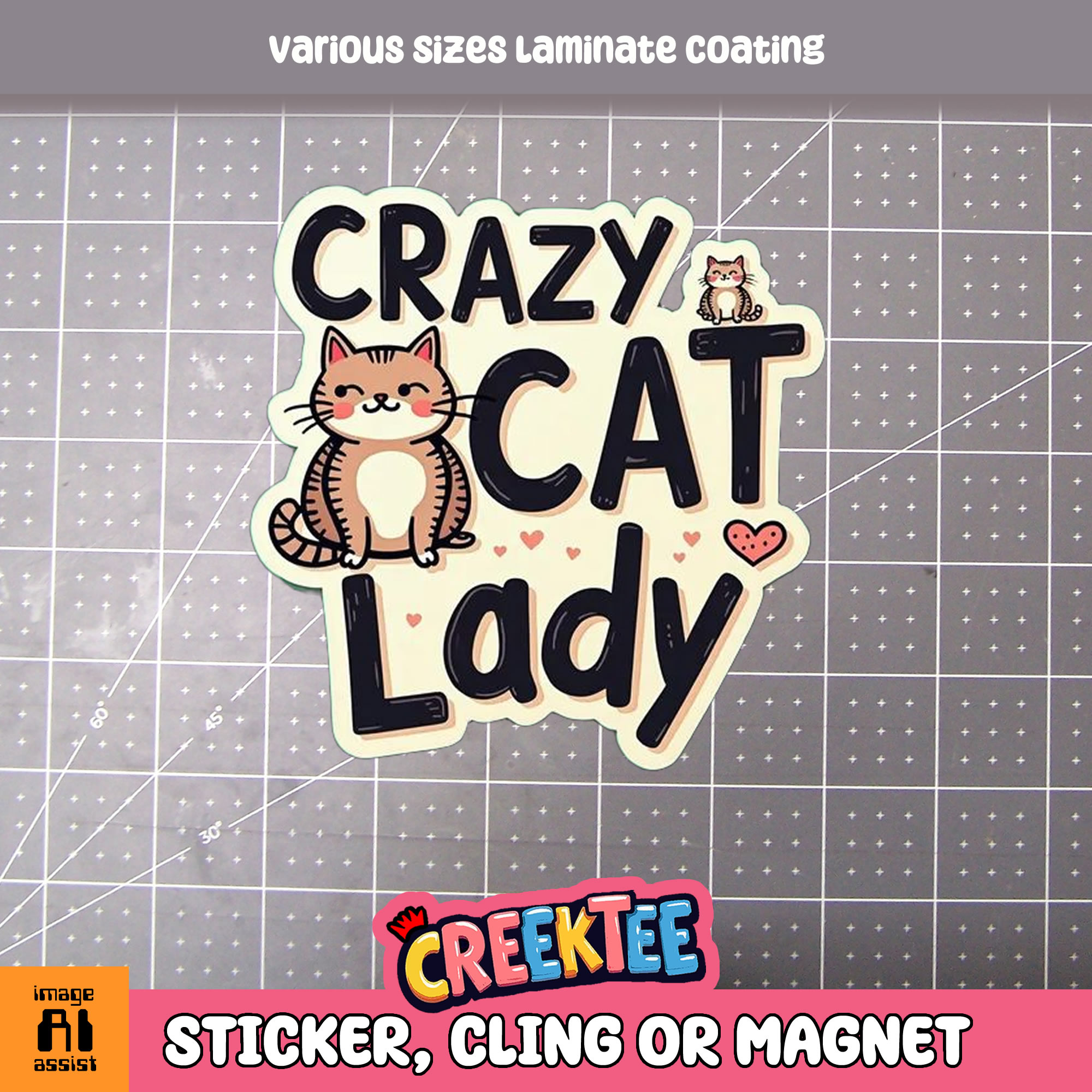 Crazy Cat Lady Die Cut Vinyl Sticker  Window Cling or Magnet with Laminate Coating in Various Sizes