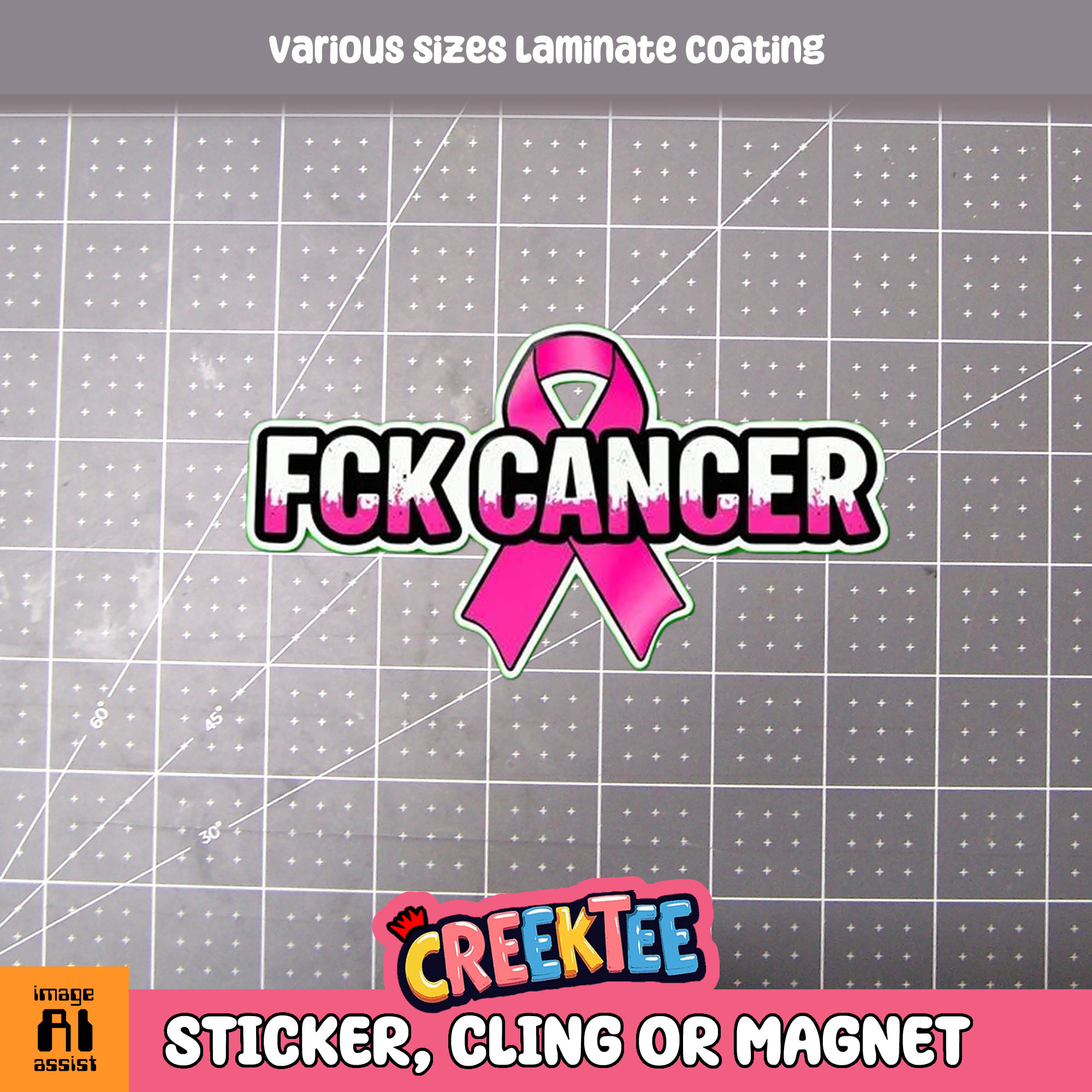 FCK Cancer Die Cut Vinyl Sticker  Window Cling or Magnet with Laminate Coating in Various Sizes