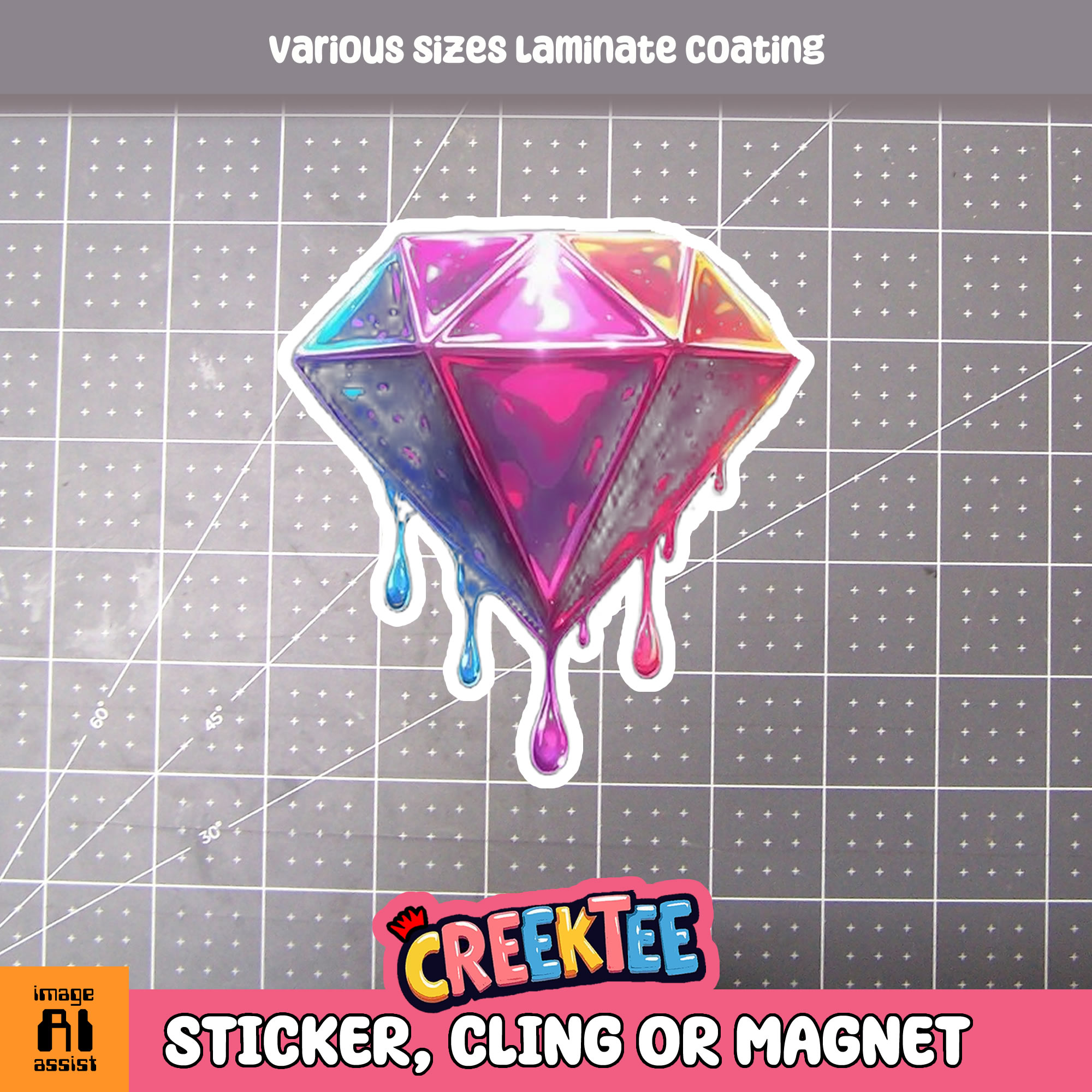 Dripping Gemstone Die Cut Vinyl Sticker  Window Cling or Magnet with Laminate Coating in Various Sizes