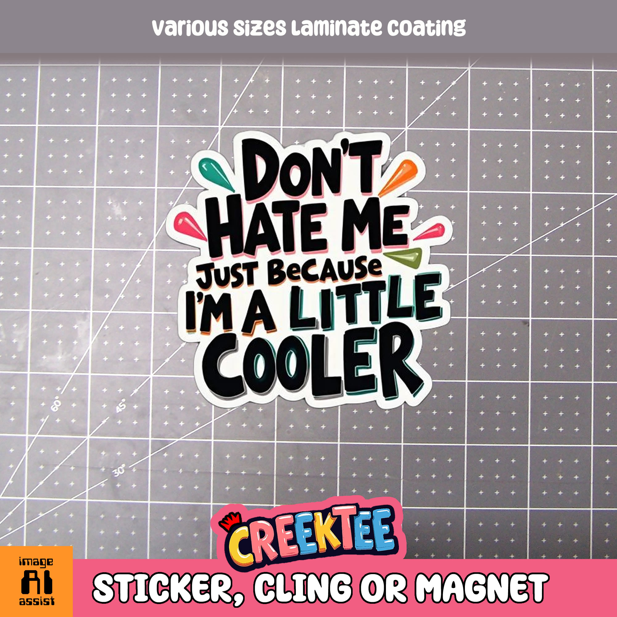 Don t Hate Me Just Because I m A Little Cooler Die Cut Vinyl Sticker  Window Cling or Magnet with Laminate Coating in Various Sizes
