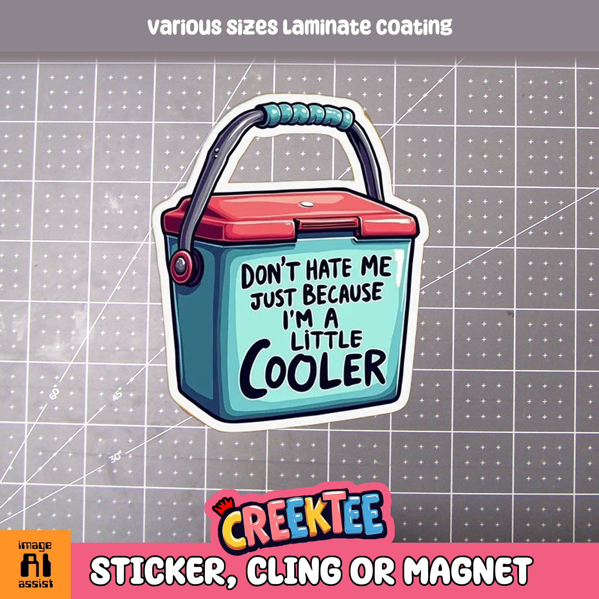 Don t Hate Me Just Because I m A Little Cooler Die Cut Vinyl Sticker  Window Cling or Magnet with Laminate Coating in Various Sizes