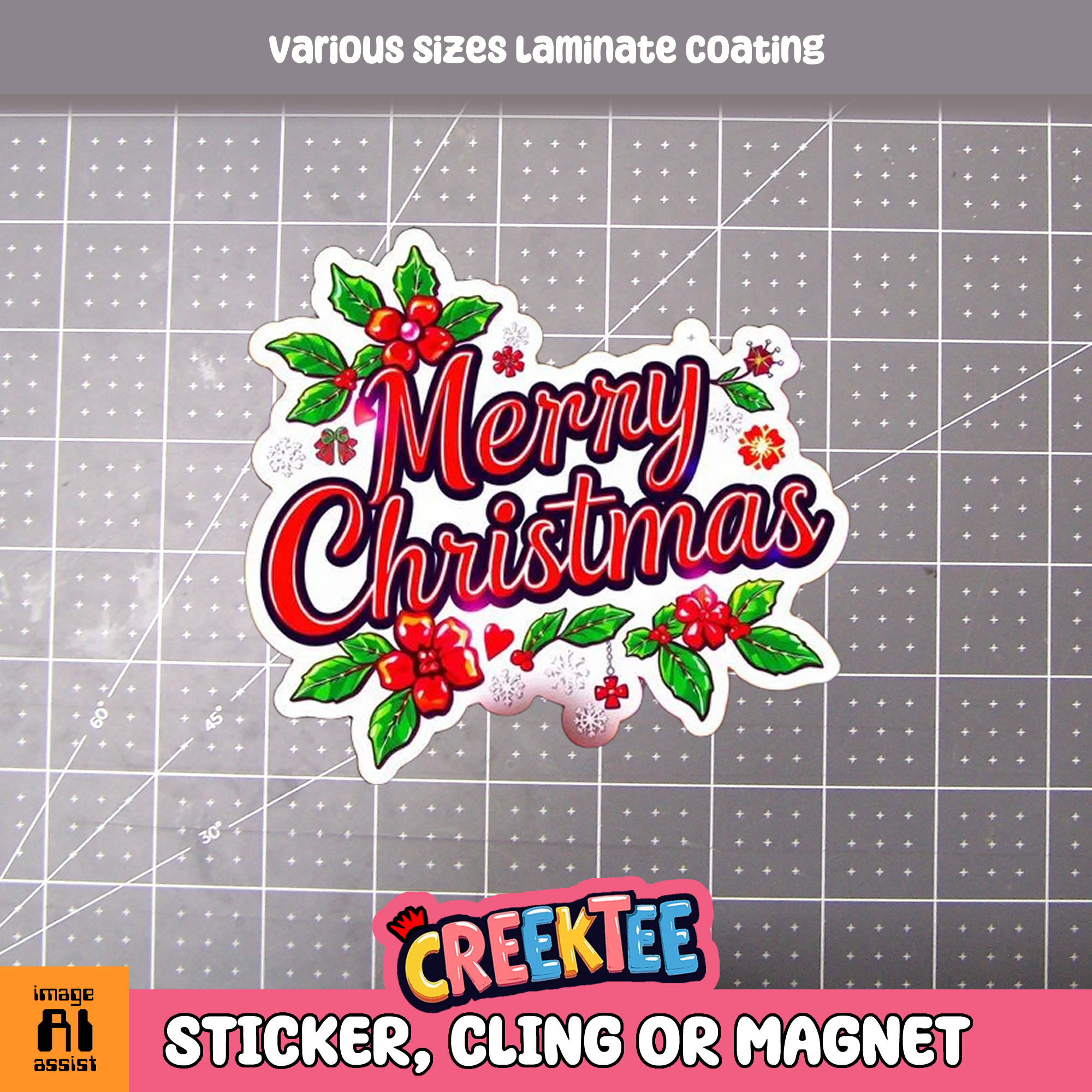 Merry Christmas Die Cut Vinyl Sticker  Window Cling or Magnet with Laminate Coating in Various Sizes