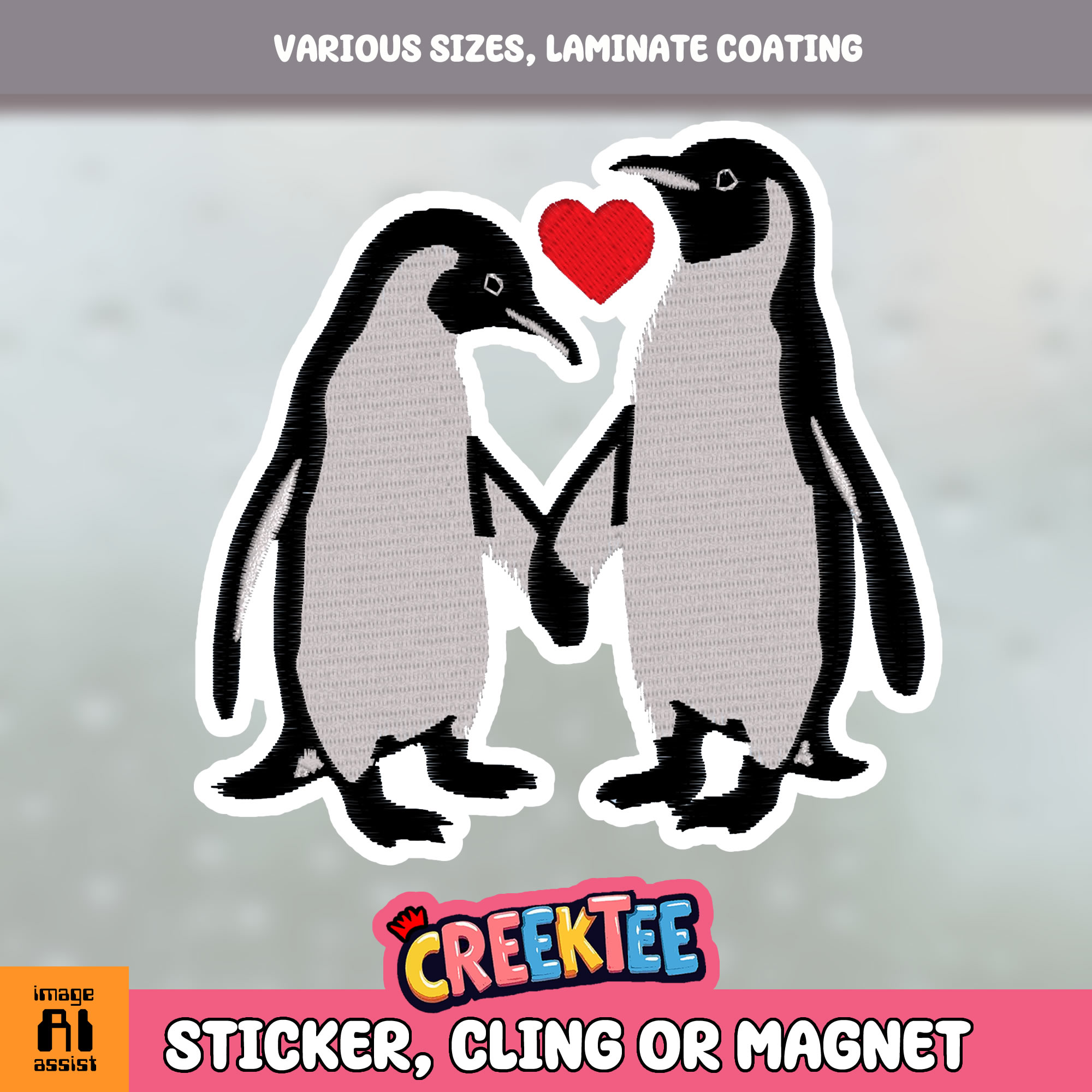Penguins Die Cut Vinyl Sticker  Window Cling or Magnet with Laminate Coating in Various Sizes