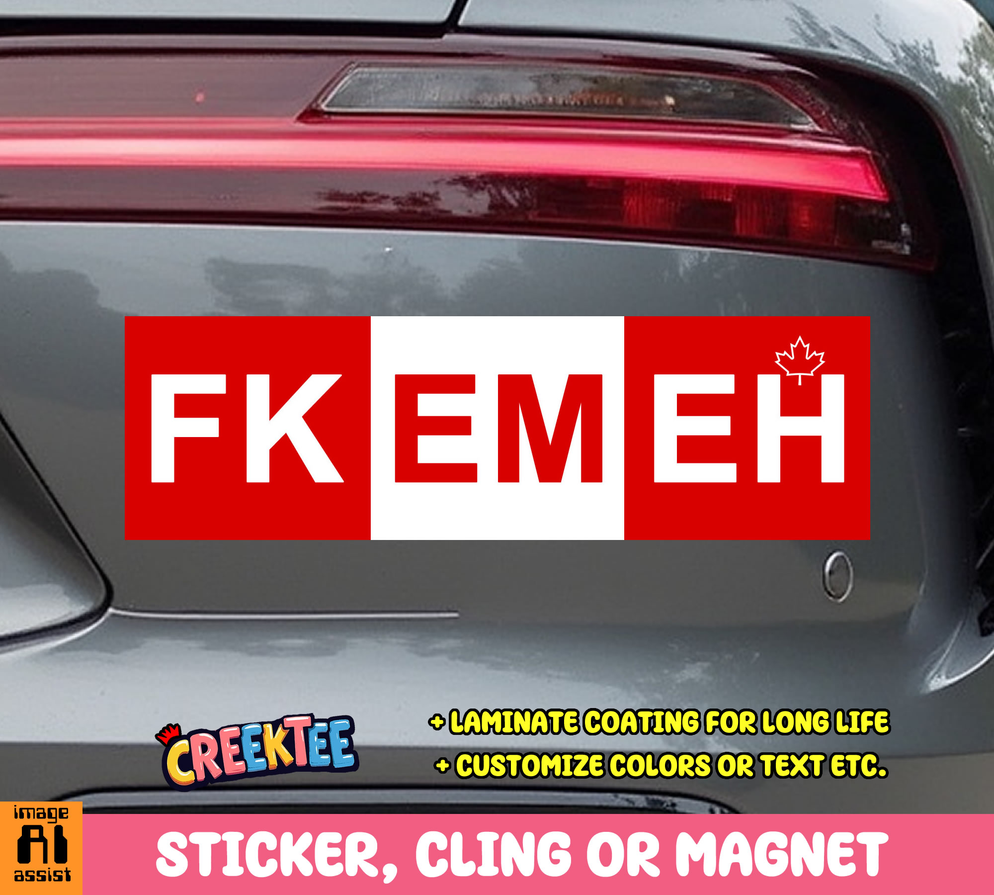 FK EM EH Vinyl Bumper Sticker  Window Cling or Bumper Sticker Magnet in UV Laminate Coating