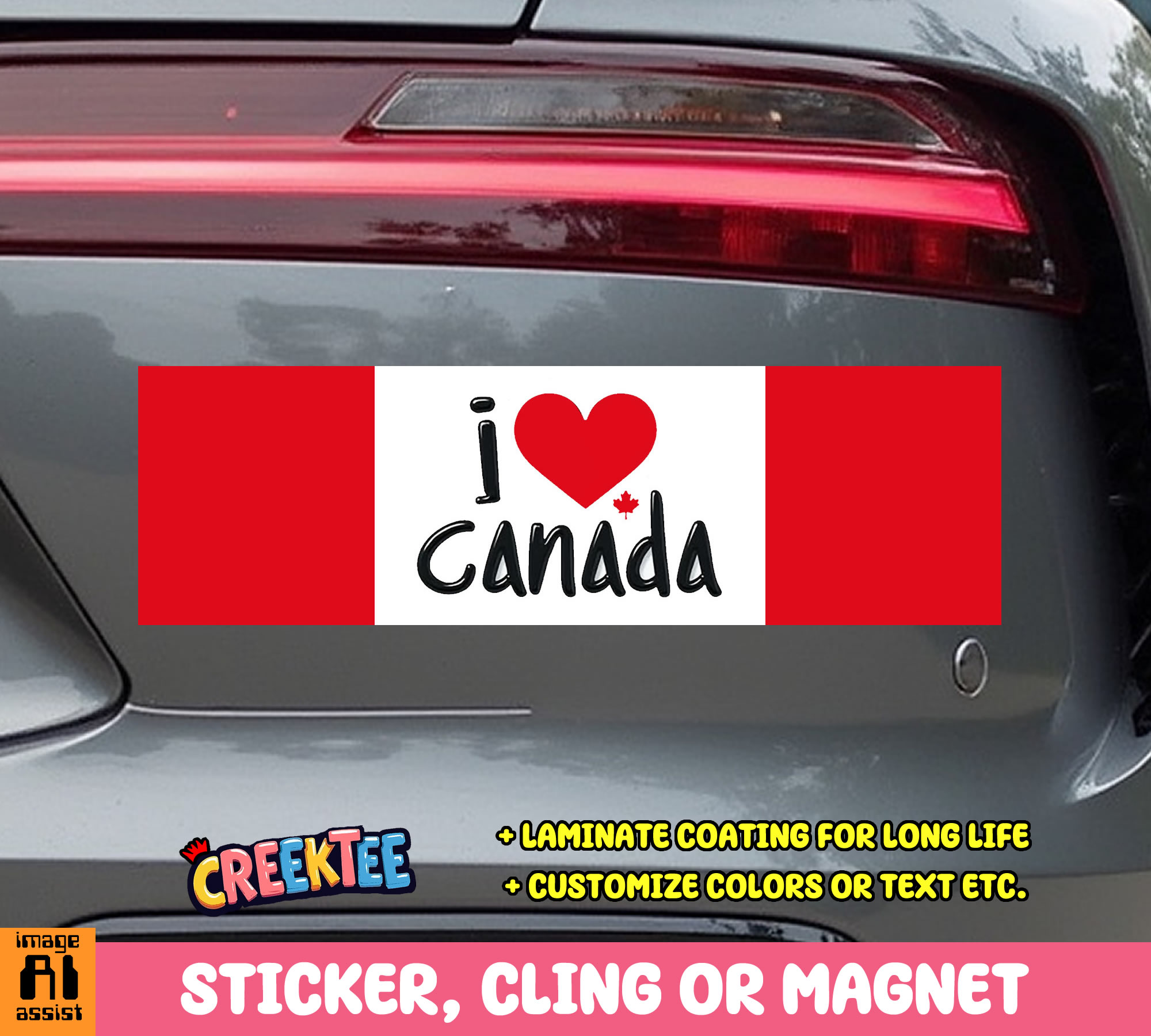I heart Canada Vinyl Bumper Sticker  Window Cling or Bumper Sticker Magnet in UV Laminate Coating