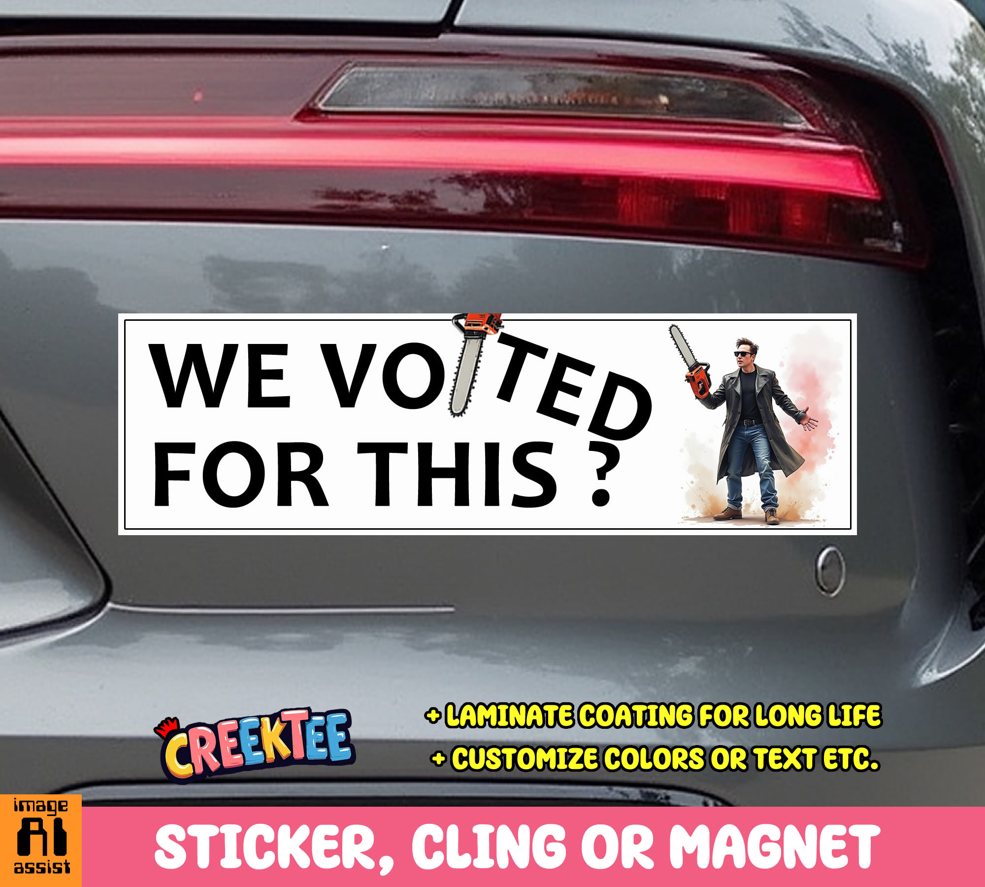 We Voted for This  Vinyl Bumper Sticker  Window Cling or Magnet in UV Laminate Coating and Various Sizes