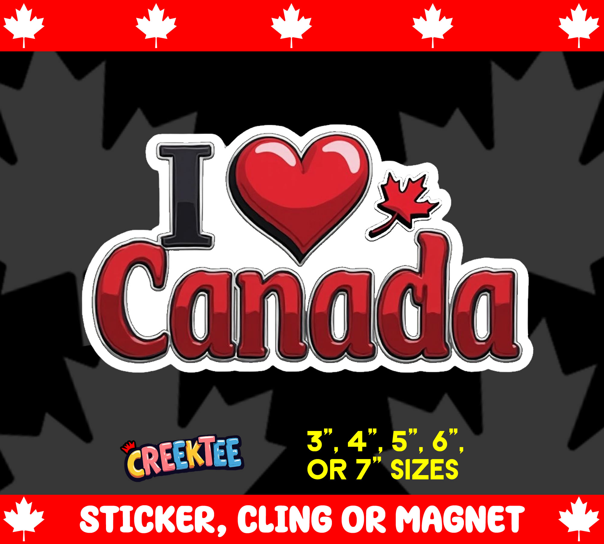 I Love Canada Die Cut Vinyl Sticker  Window Cling or Magnet with Laminate Coating in Various Sizes