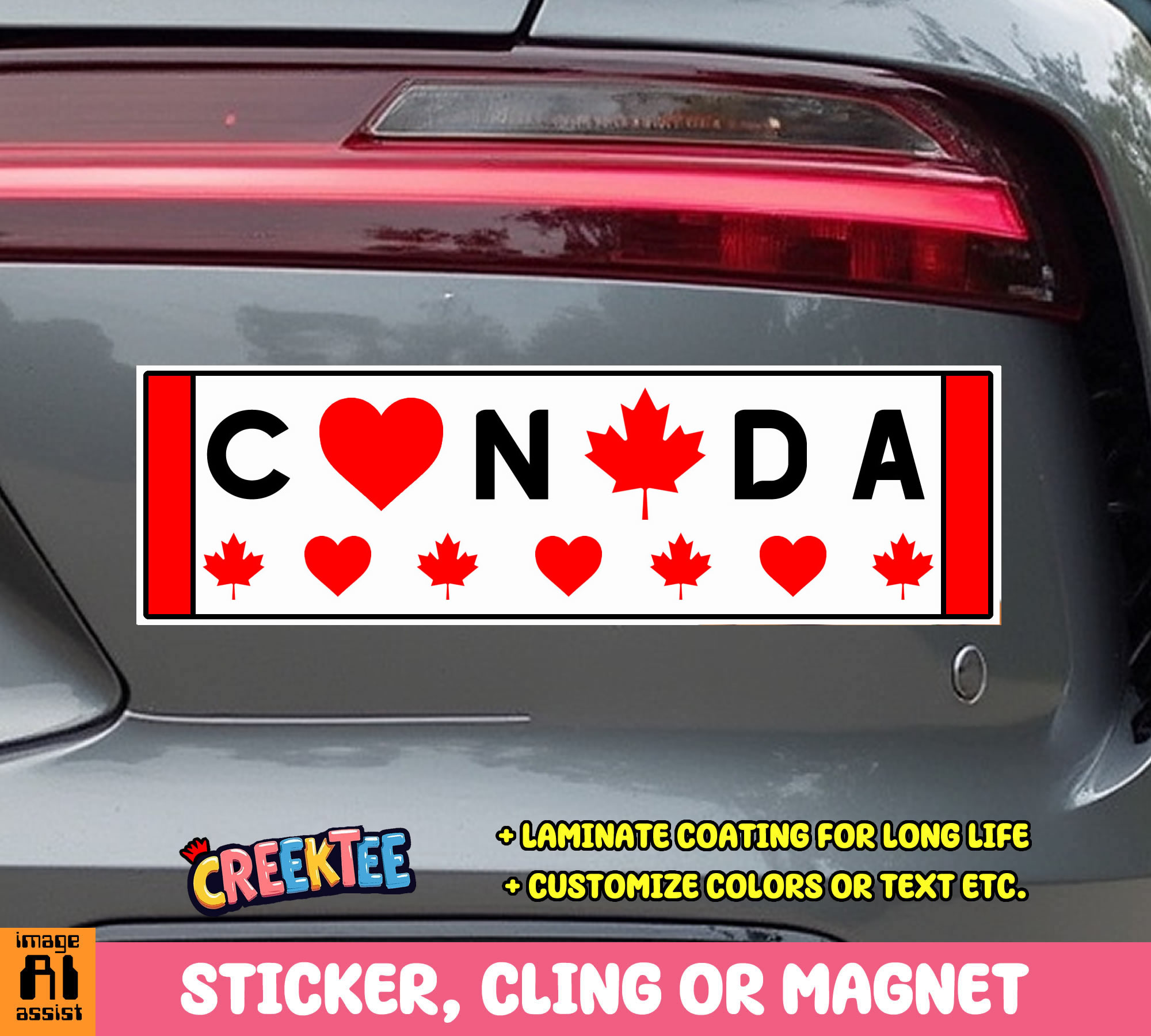 Canada Vinyl Bumper Sticker  Window Cling or Magnet in UV Laminate Coating and Various Sizes