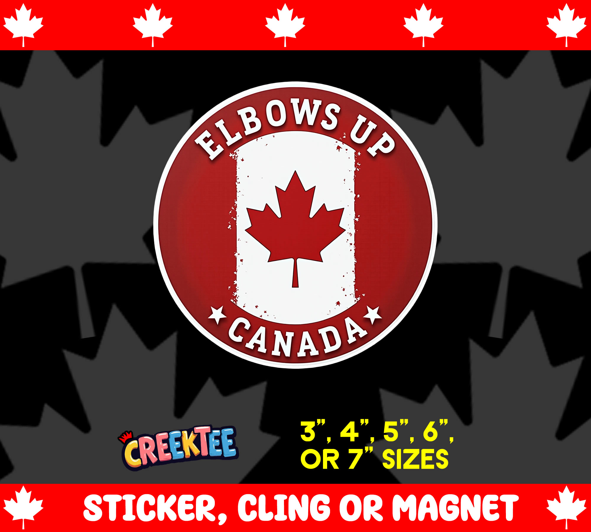 Elbows Up Canada Vinyl Sticker  Window Cling or Magnet with Laminate Coating in Various Sizes