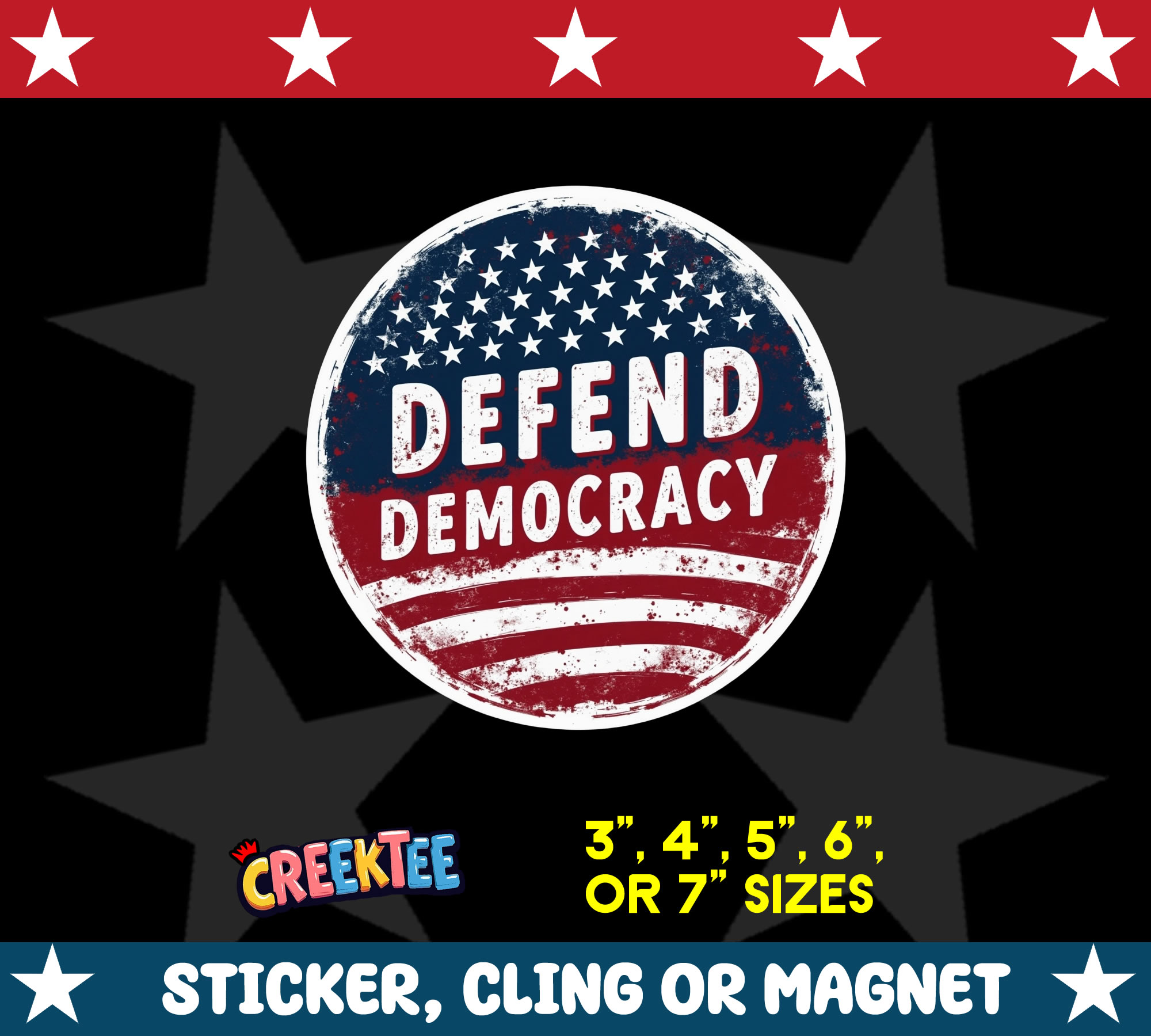 Defend Democracy Vinyl Sticker  Window Cling or Magnet with Laminate Coating in Various Sizes