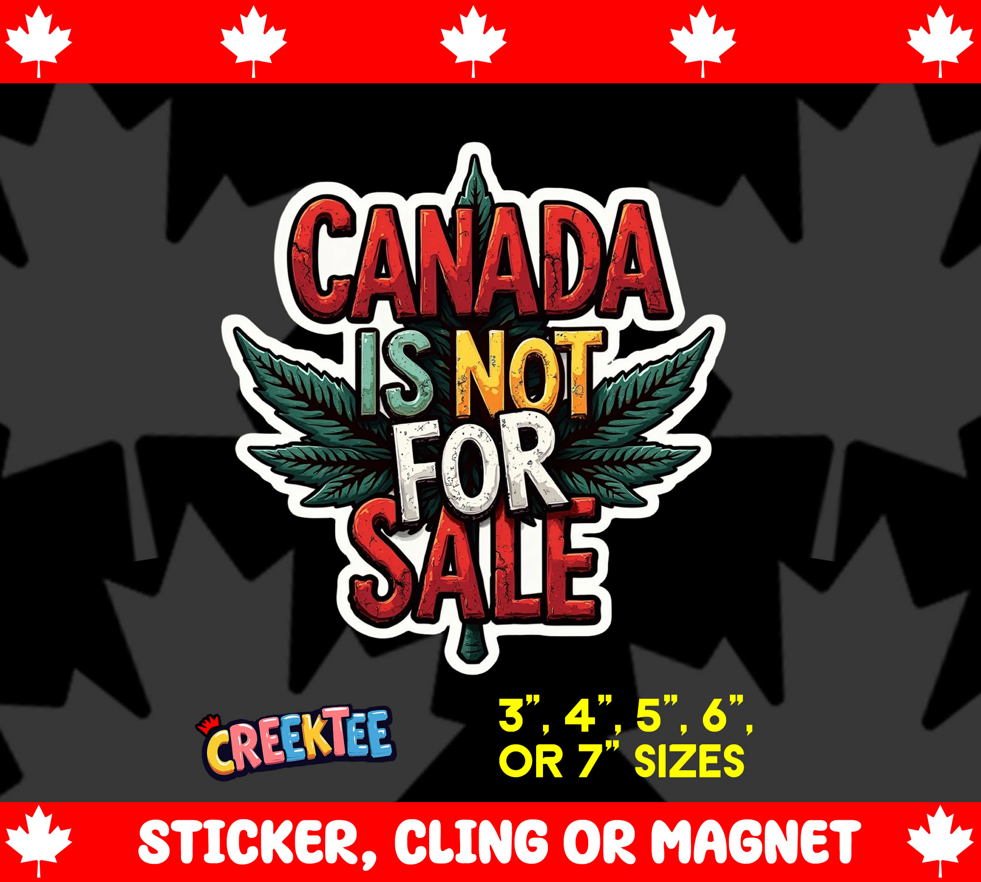 Canada is Not for Sale Die Cut Vinyl Sticker  Window Cling or Magnet with Laminate Coating in Various Sizes