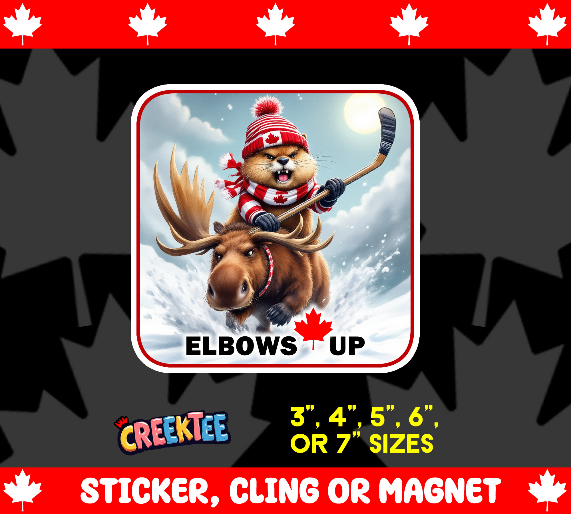 Elbows Up Canada Vinyl Sticker  Window Cling or Magnet with Laminate Coating in Various Sizes