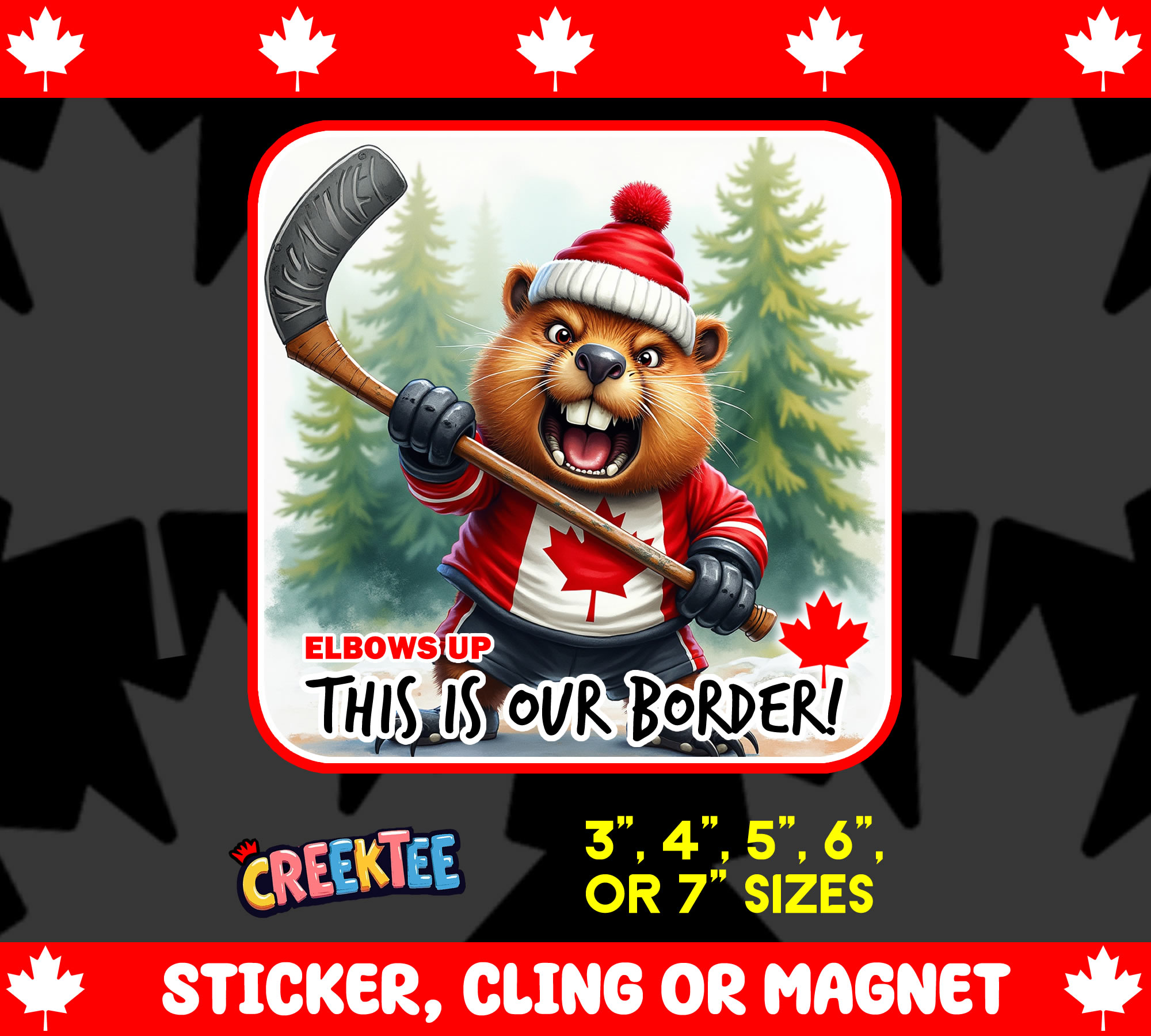 Elbows Up  This is Our Border Vinyl Sticker  Window Cling or Magnet with Laminate Coating in Various Sizes