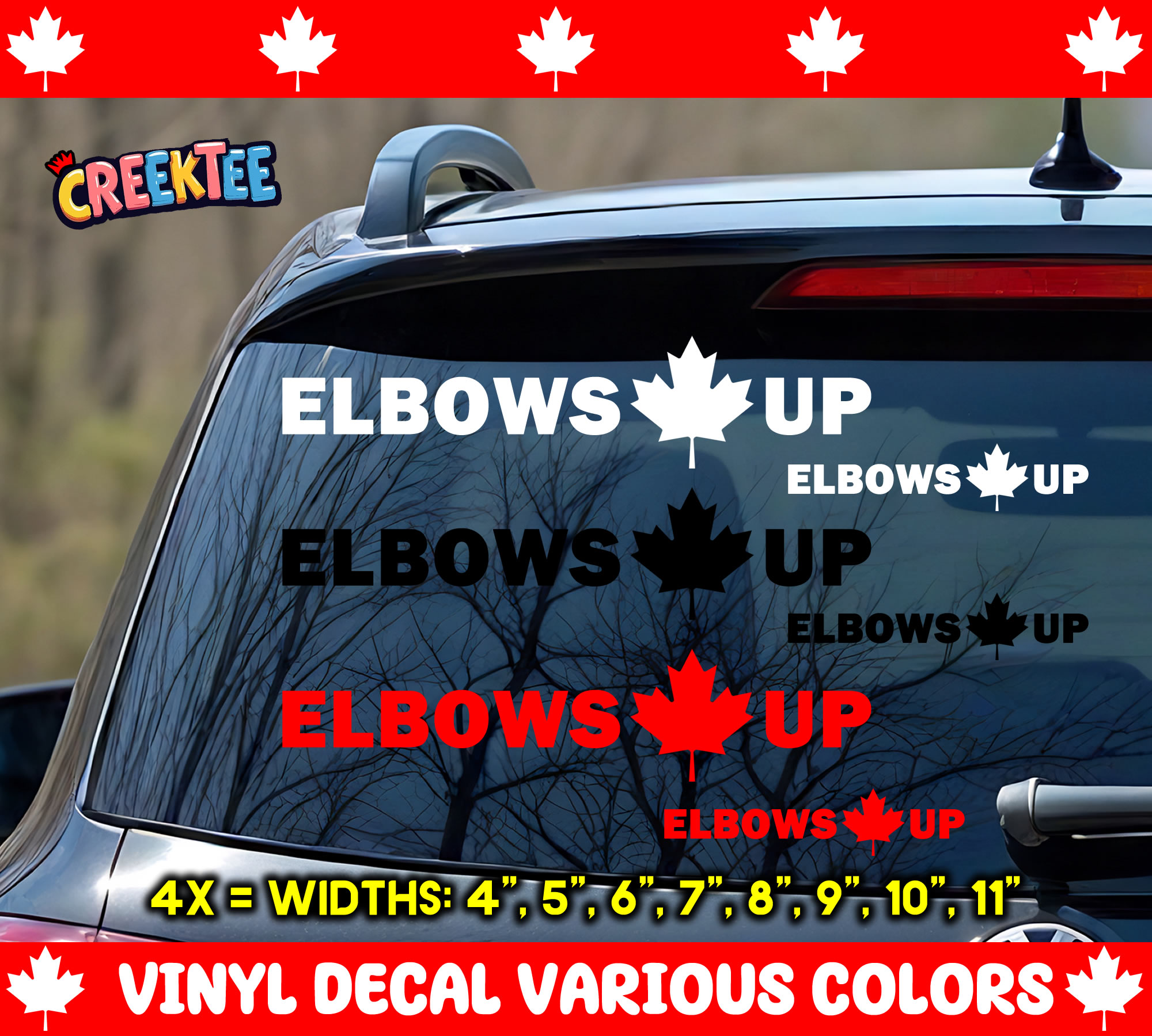 Elbows Up Canada Die Cut Vinyl Sticker  Window Cling or Magnet with Laminate Coating in Various Sizes