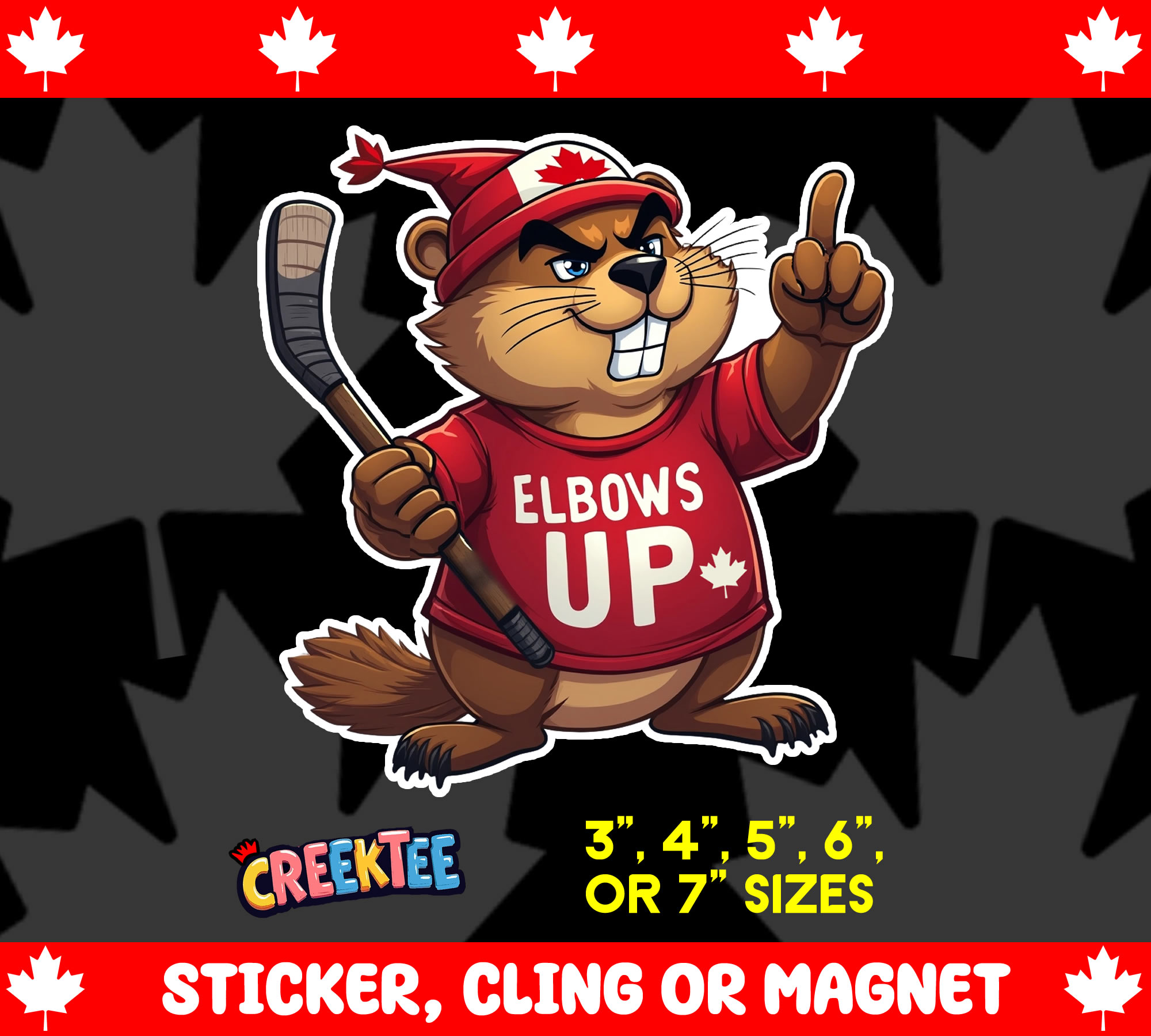 Elbows Up Canada Die Cut Vinyl Sticker  Window Cling or Magnet with Laminate Coating in Various Sizes