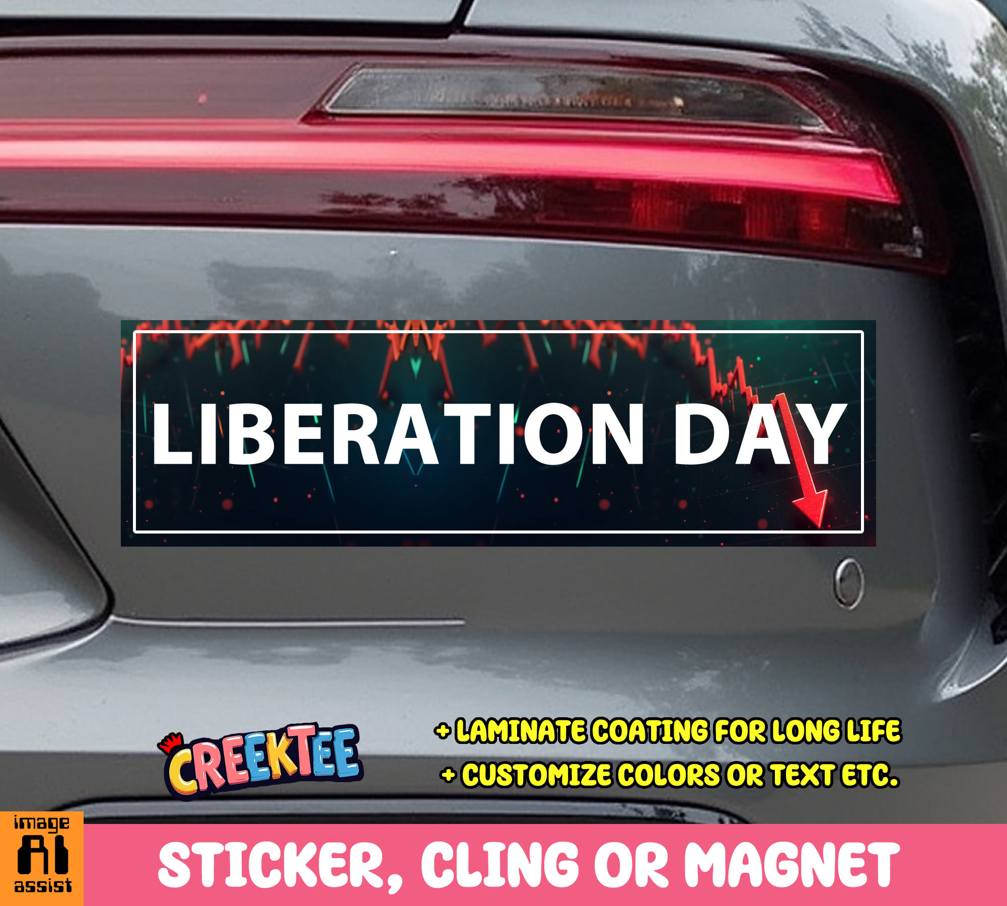 Liberation Day Vinyl Bumper Sticker  Window Cling or Magnet in UV Laminate Coating and Various Sizes