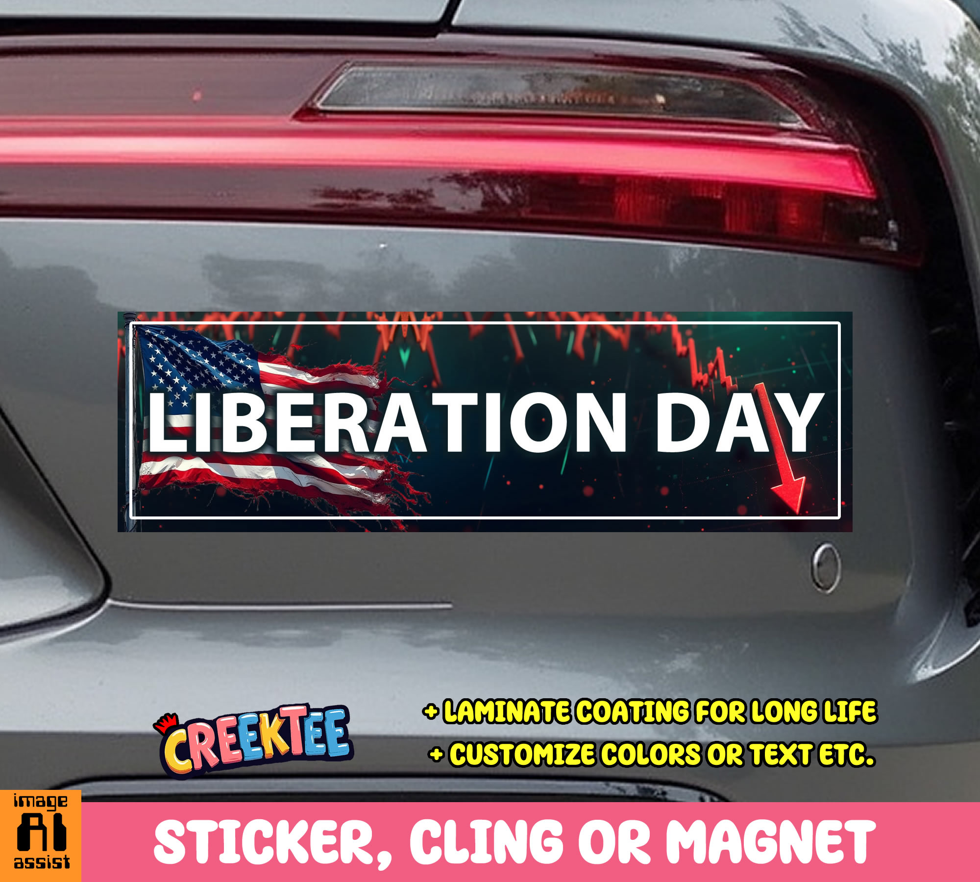 Liberation Day Vinyl Bumper Sticker  Window Cling or Magnet in UV Laminate Coating and Various Sizes