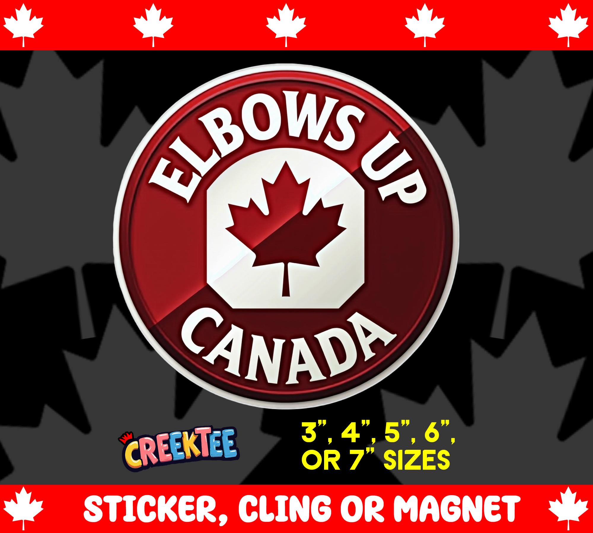 Elbows Up Canada Vinyl Sticker  Window Cling or Magnet with Laminate Coating in Various Sizes