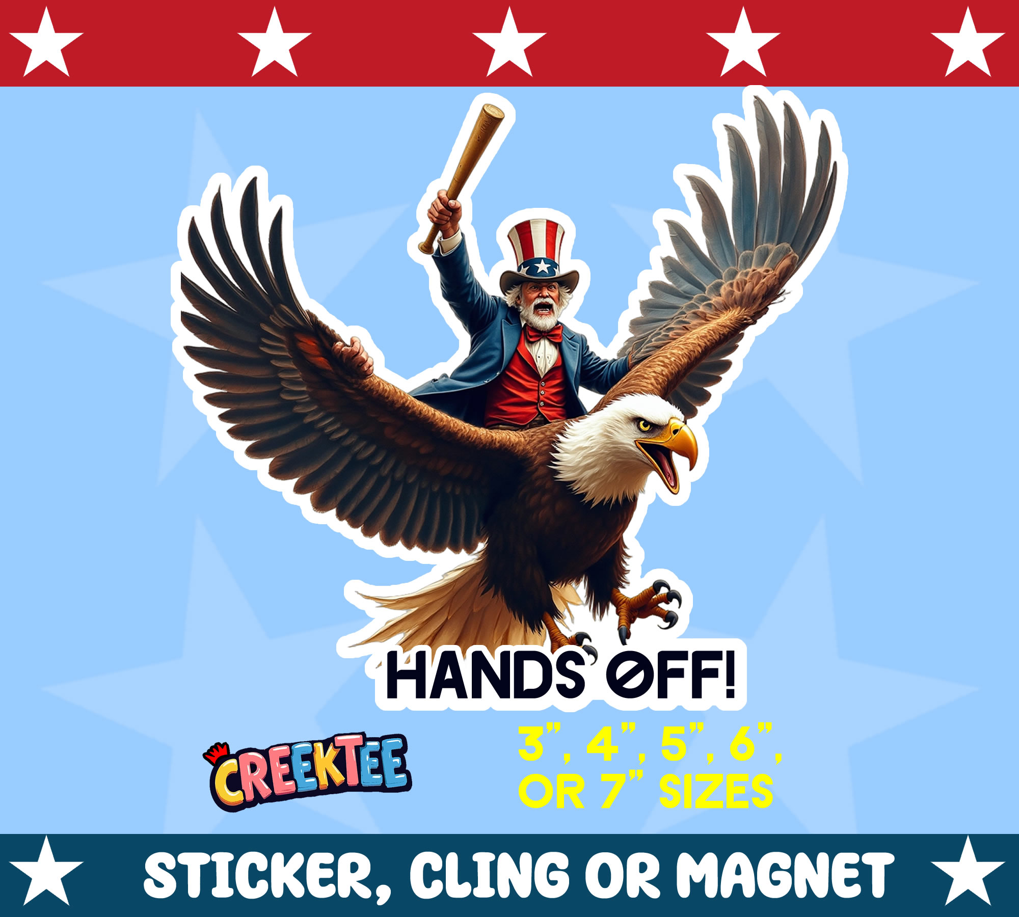 Hands Off USA Die Cut Vinyl Sticker  Window Cling or Magnet with Laminate Coating in Various Sizes