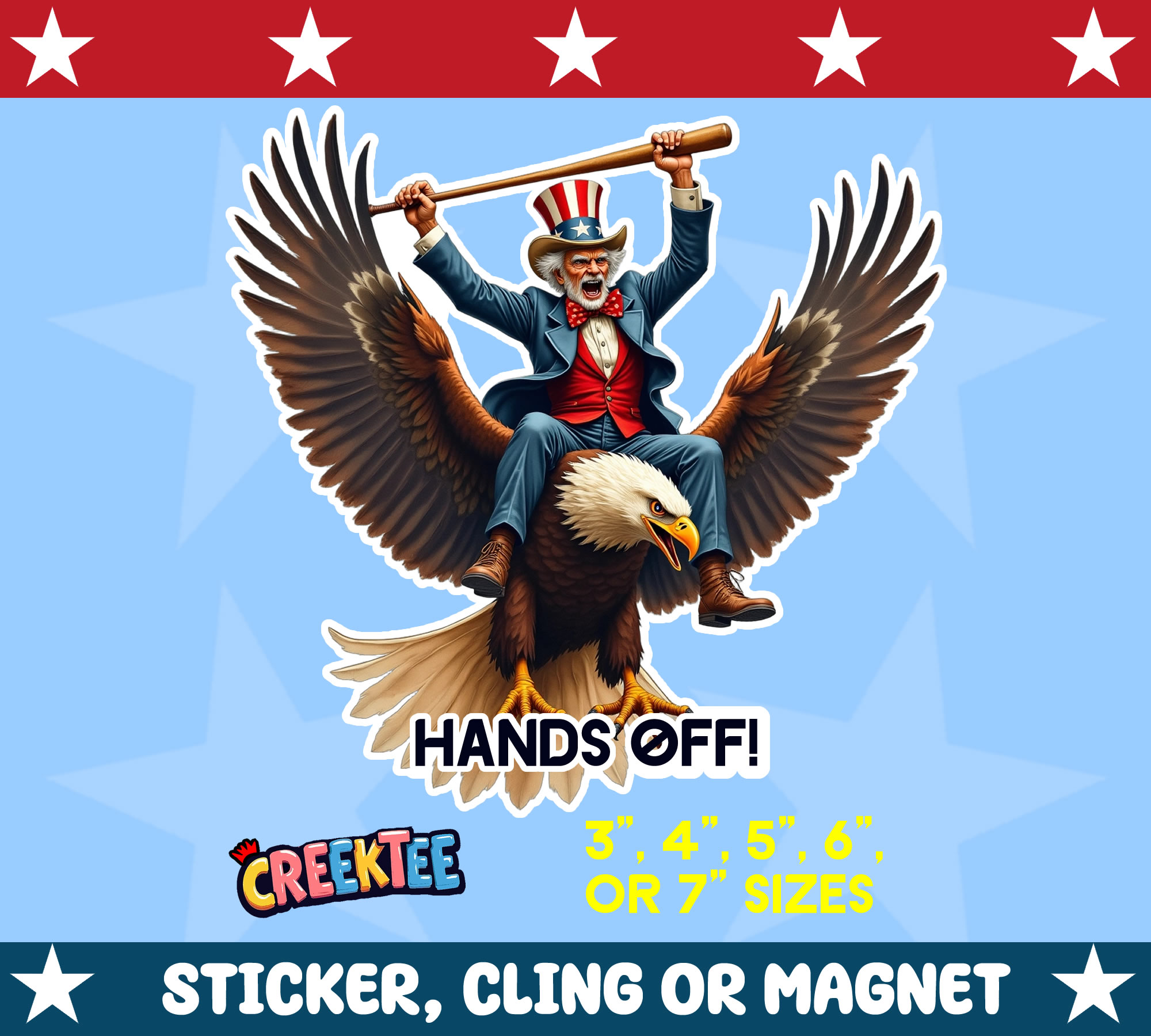 Hands Off USA Die Cut Vinyl Sticker  Window Cling or Magnet with Laminate Coating in Various Sizes