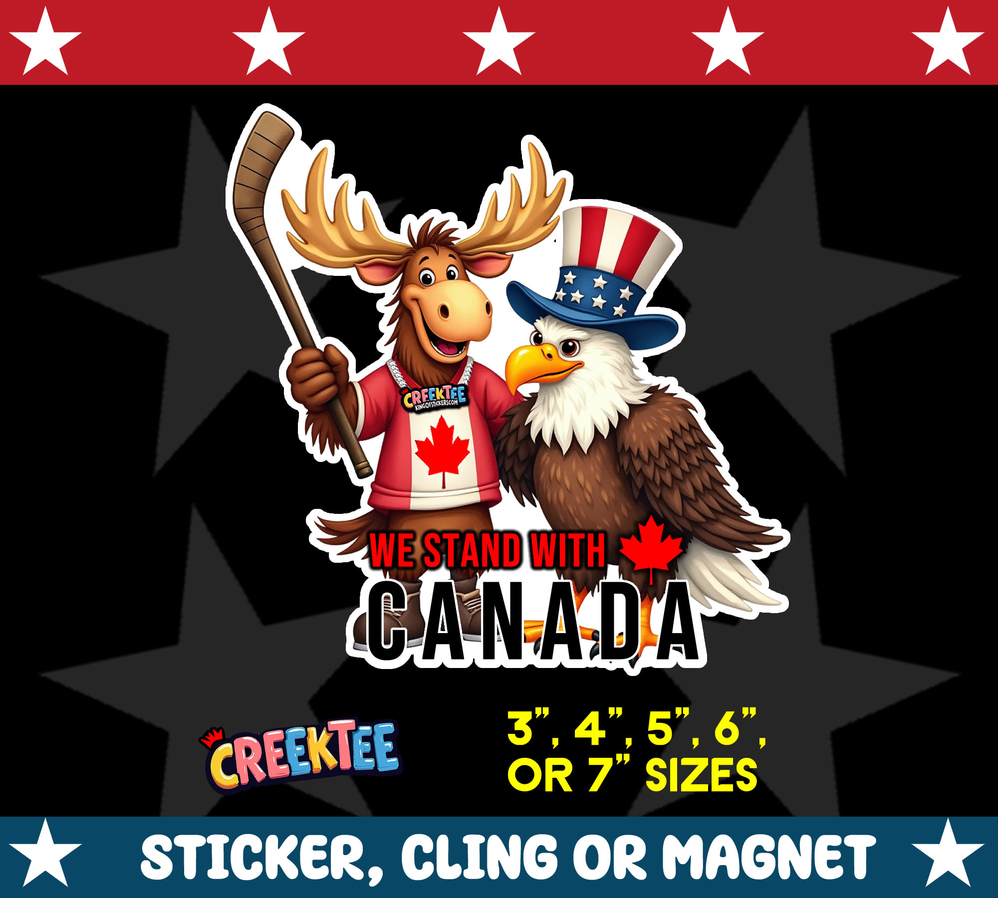 We Stand with Canada Die Cut Vinyl Sticker  Window Cling or Magnet with Laminate Coating in Various Sizes