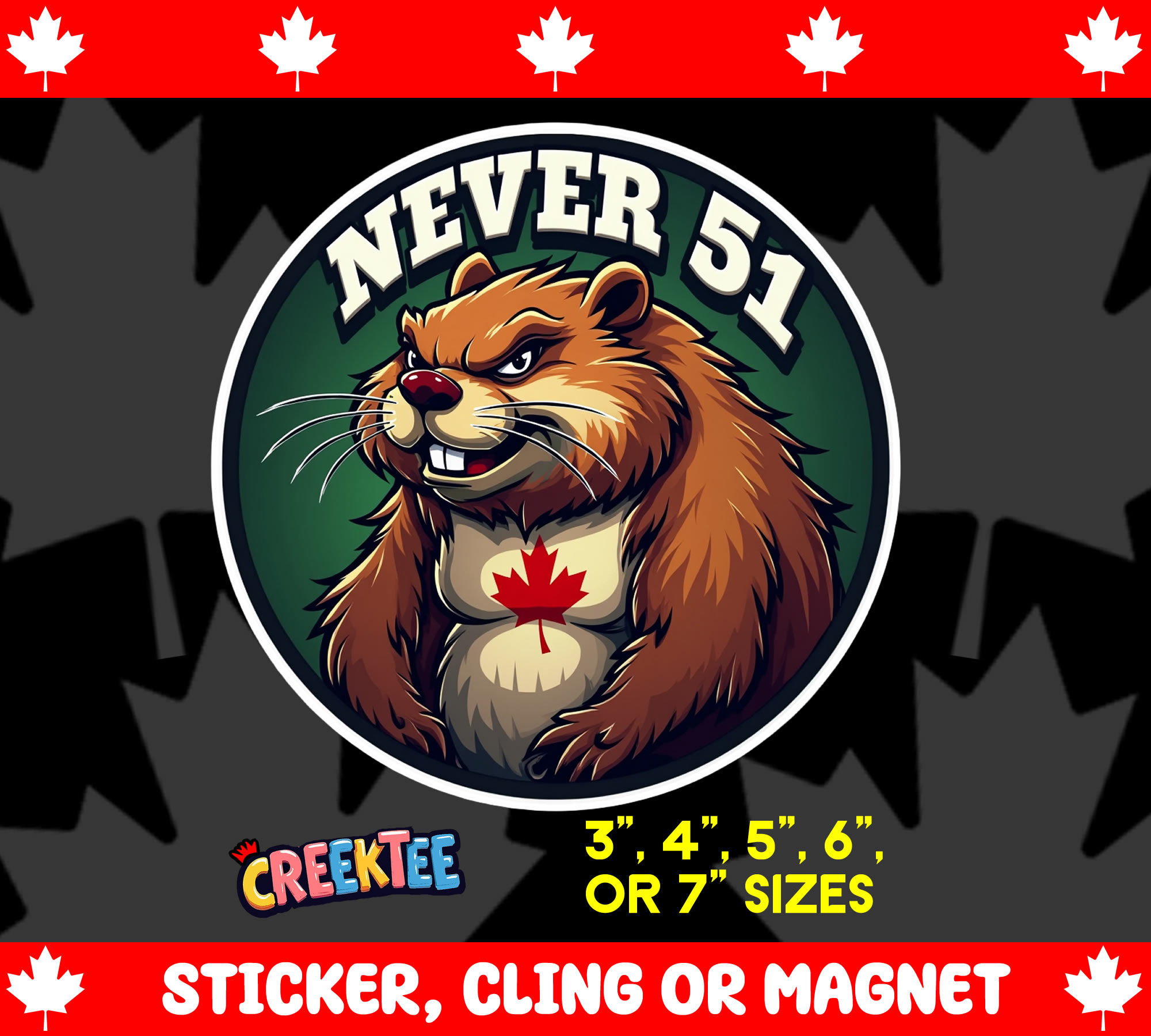 Canada Never 51 Sticker  Window Cling or Magnet with Laminate Coating in Various Sizes