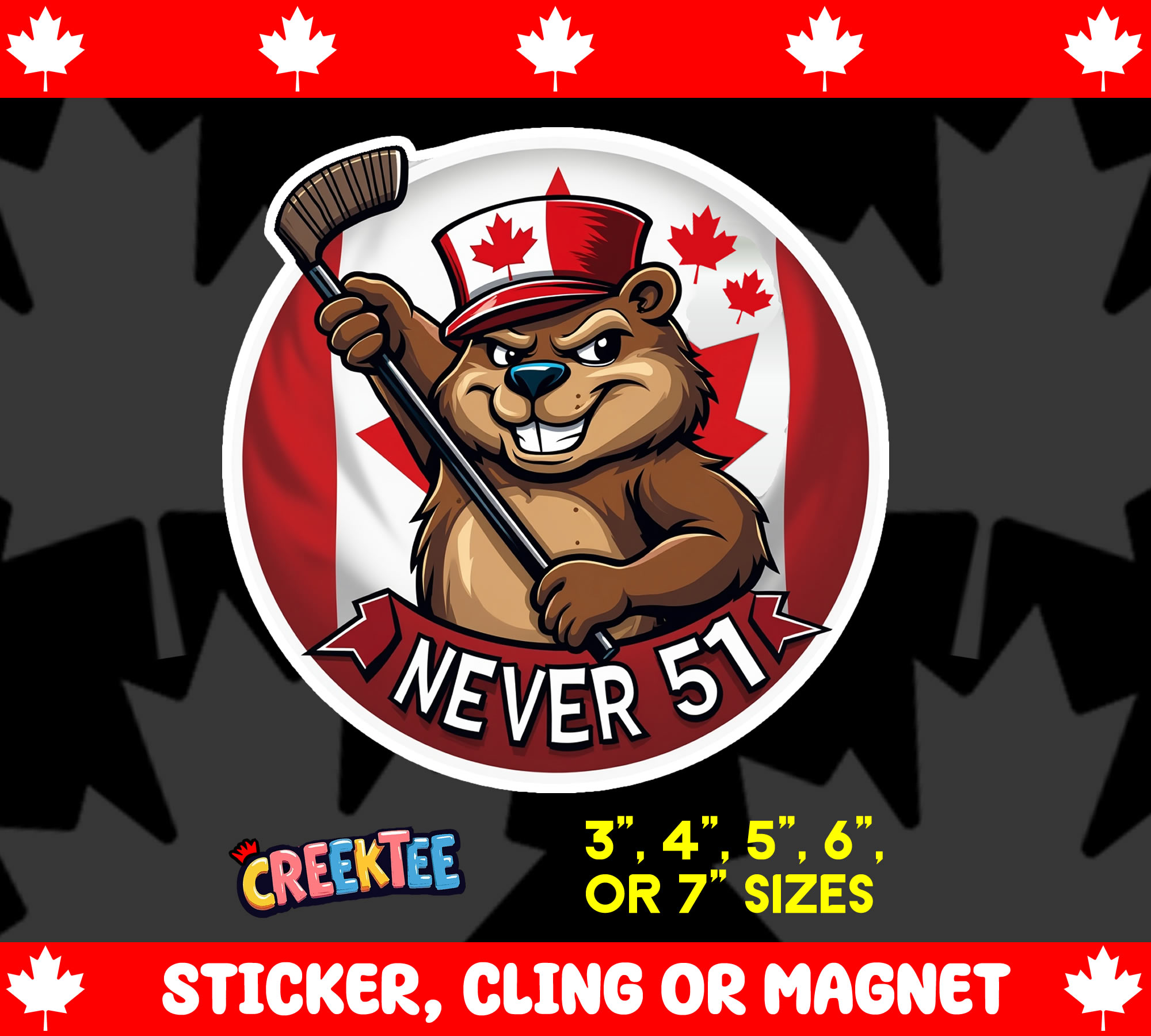 Canada Never 51 Sticker  Window Cling or Magnet with Laminate Coating in Various Sizes