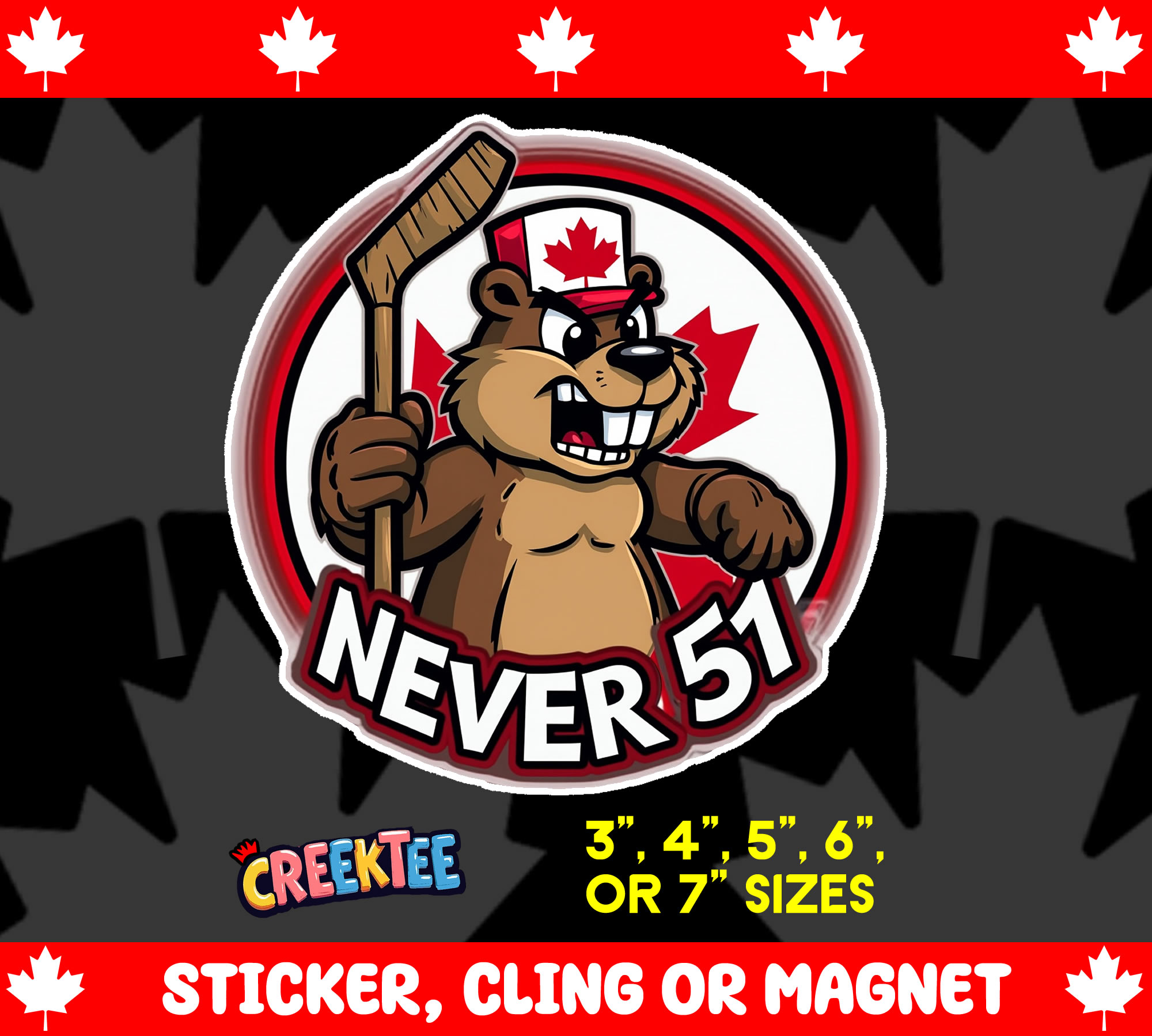 Canada Never 51 Sticker  Window Cling or Magnet with Laminate Coating in Various Sizes