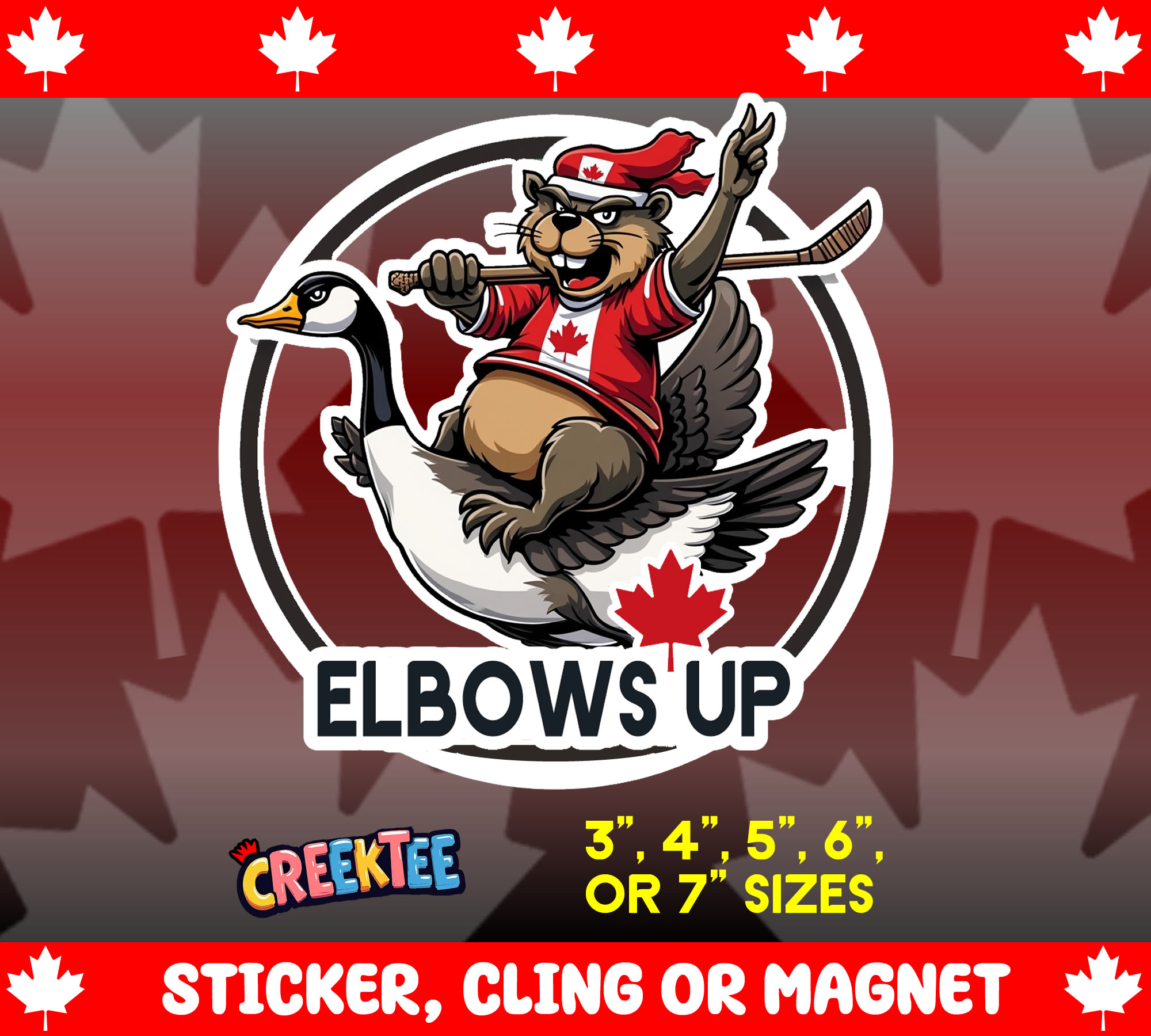 Elbows Up Canada Sticker  Window Cling or Magnet with Laminate Coating in Various Sizes