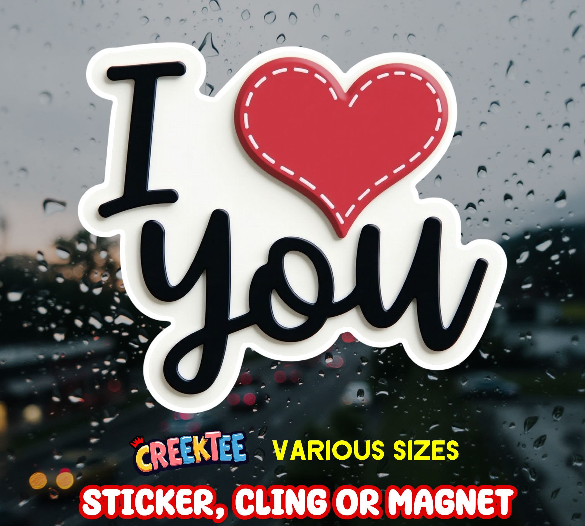 I Love You Die Cut Vinyl Sticker  Window Cling or Magnet with Laminate Coating in Various Sizes