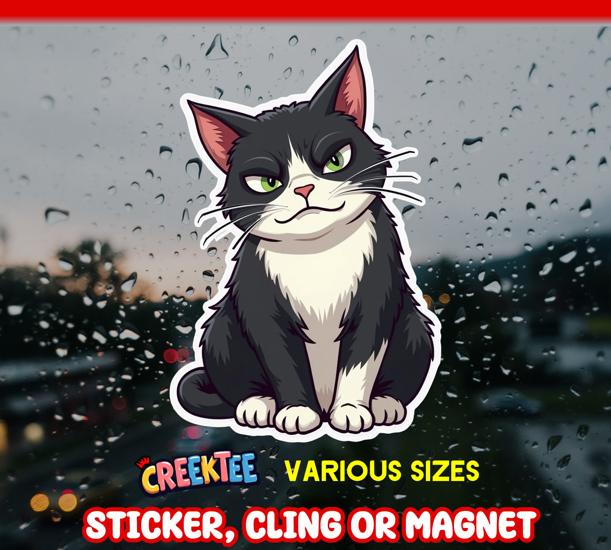 Black and White Cat Die Cut Vinyl Sticker  Window Cling or Magnet with Laminate Coating in Various Sizes