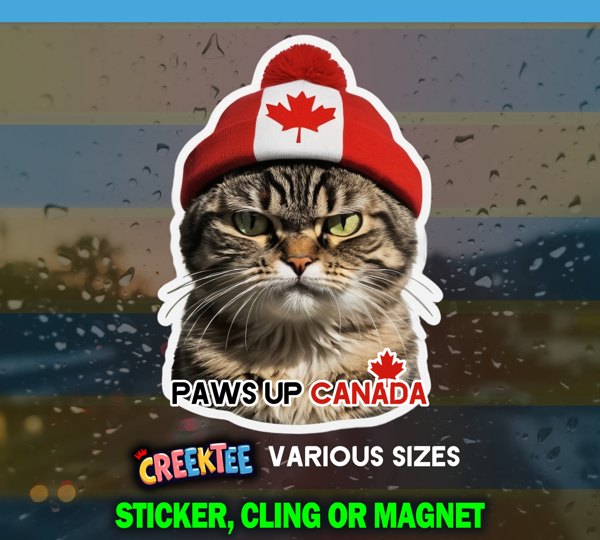 Paws up Canada Die Cut Vinyl Sticker  Window Cling or Magnet with Laminate Coating in Various Sizes