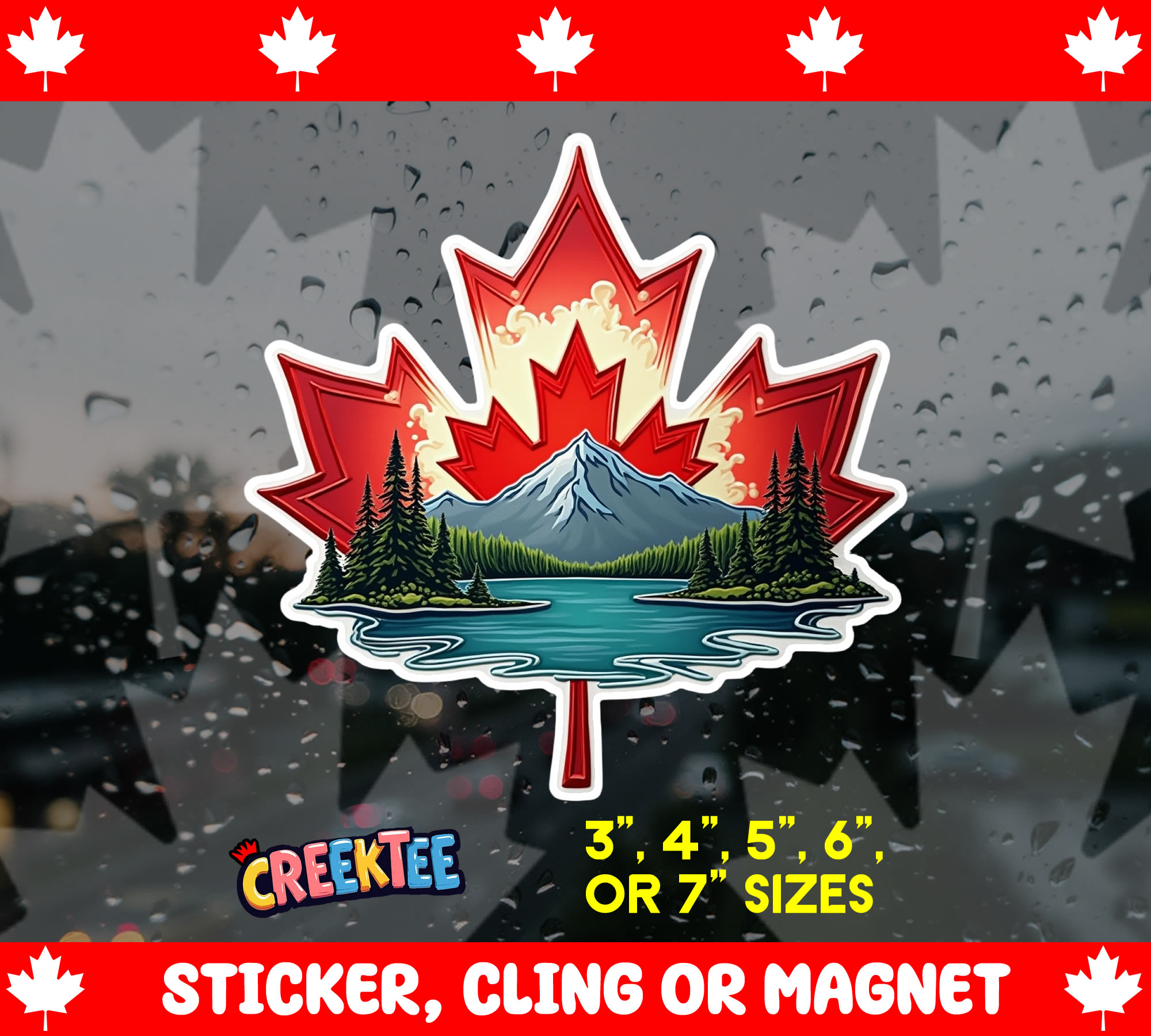 Canada Maple Leaf Die Cut Vinyl Sticker  Window Cling or Magnet with Laminate Coating in Various Sizes