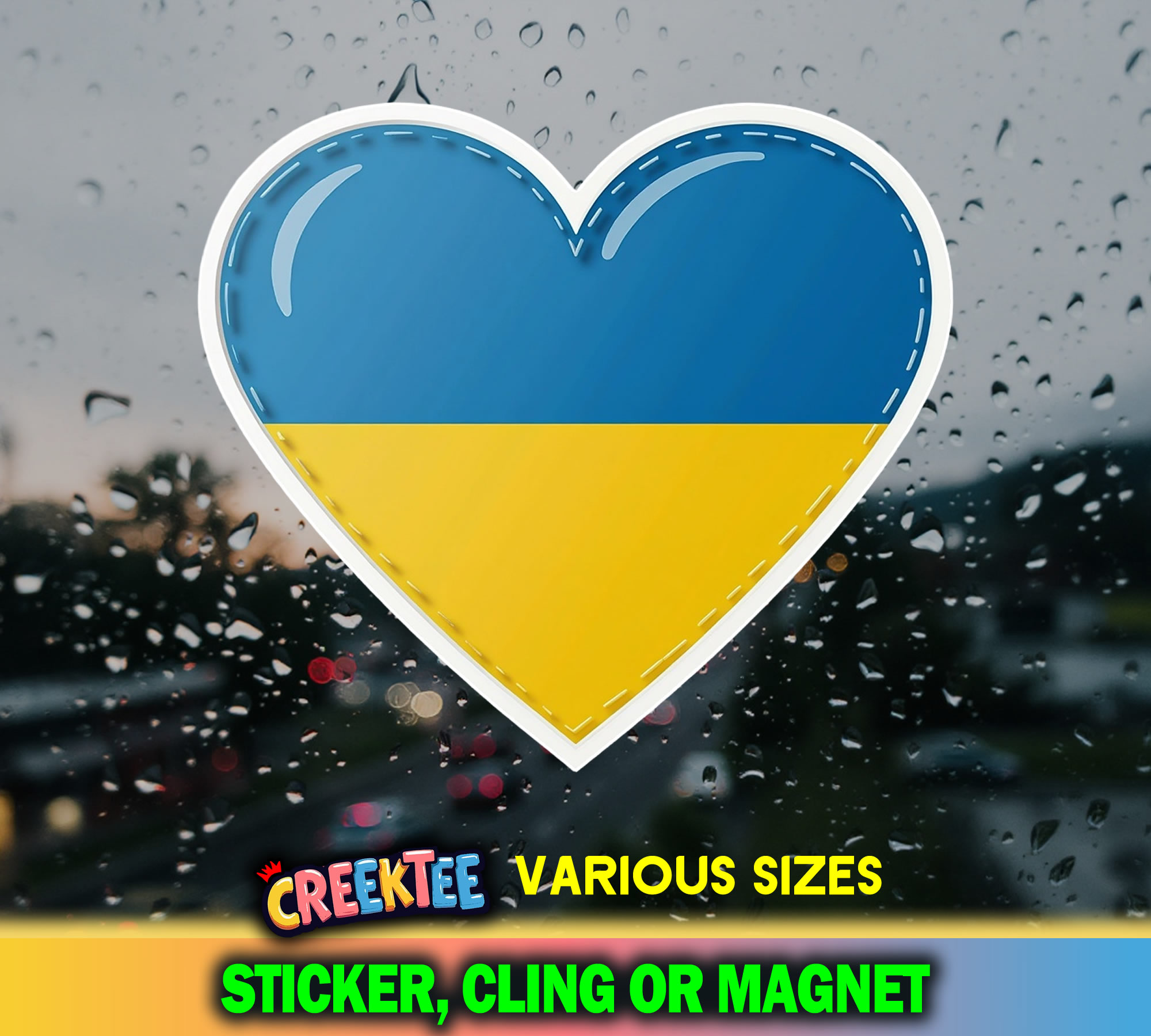 Love Ukraine Die Cut Vinyl Sticker  Window Cling or Magnet with Laminate Coating in Various Sizes