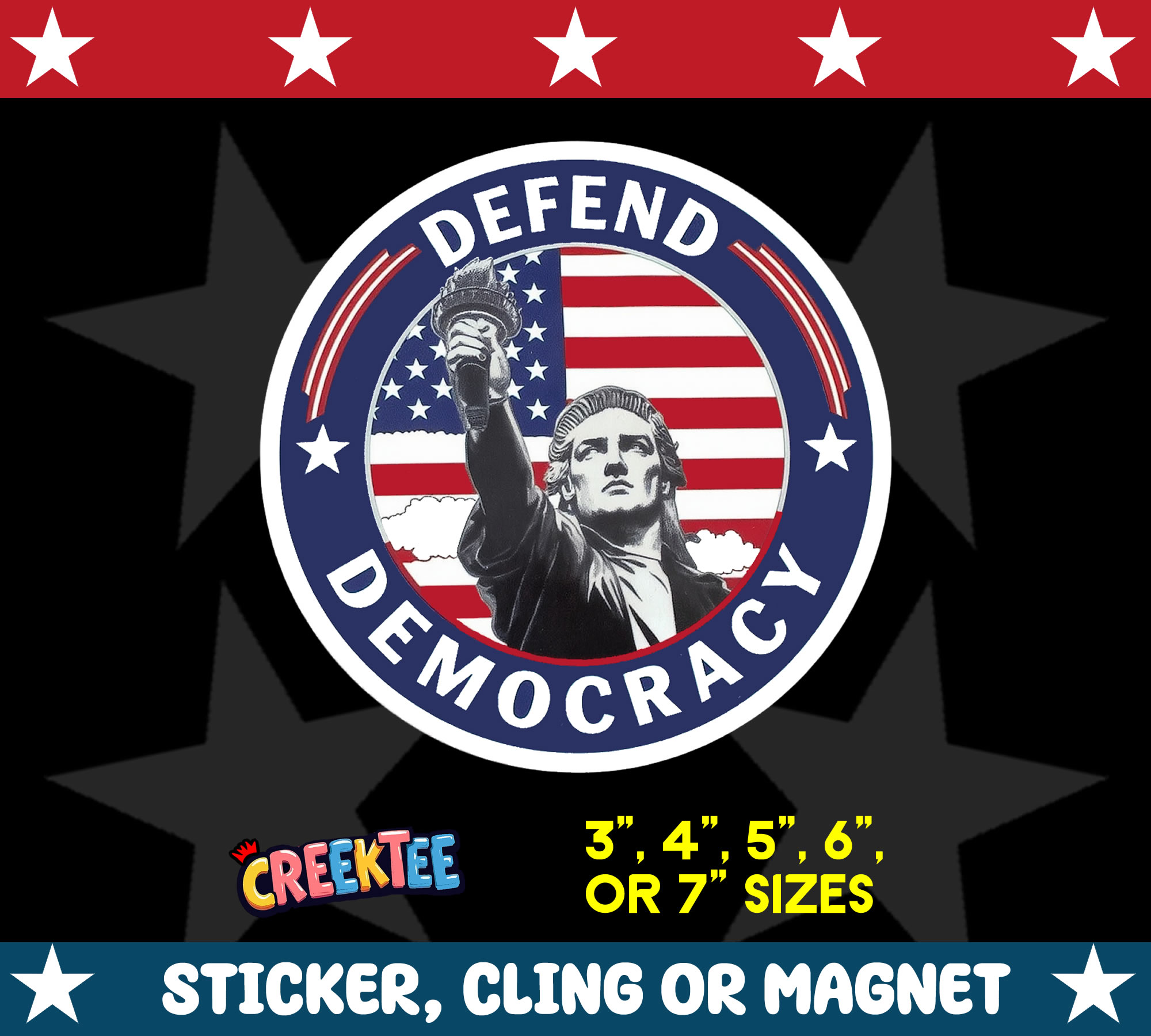 Defend Democracy Die Cut Vinyl Sticker  Window Cling or Magnet with Laminate Coating in Various Sizes