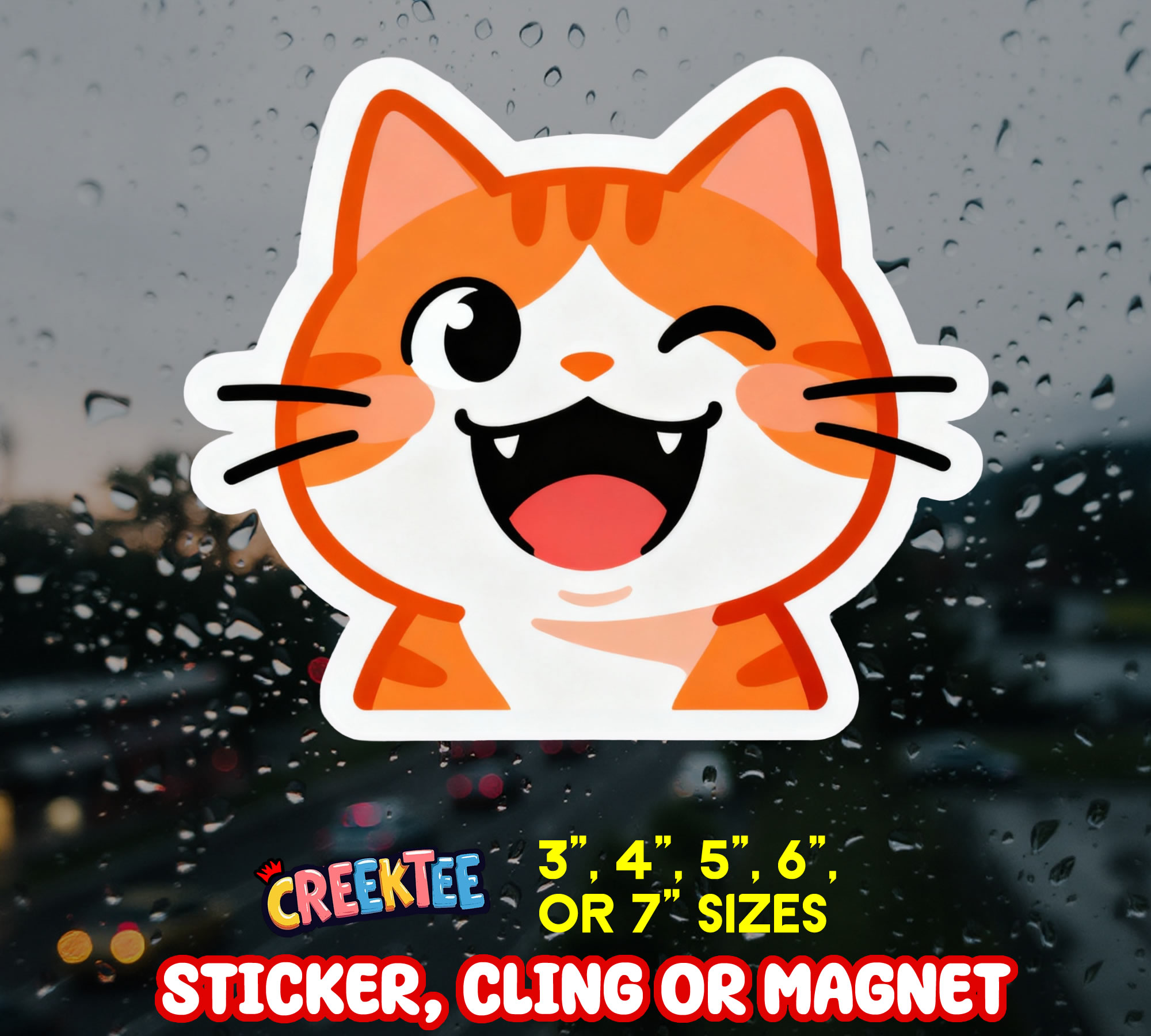 Cute Cat Vinyl Sticker  Window Cling or Magnet with Laminate Coating in Various Sizes