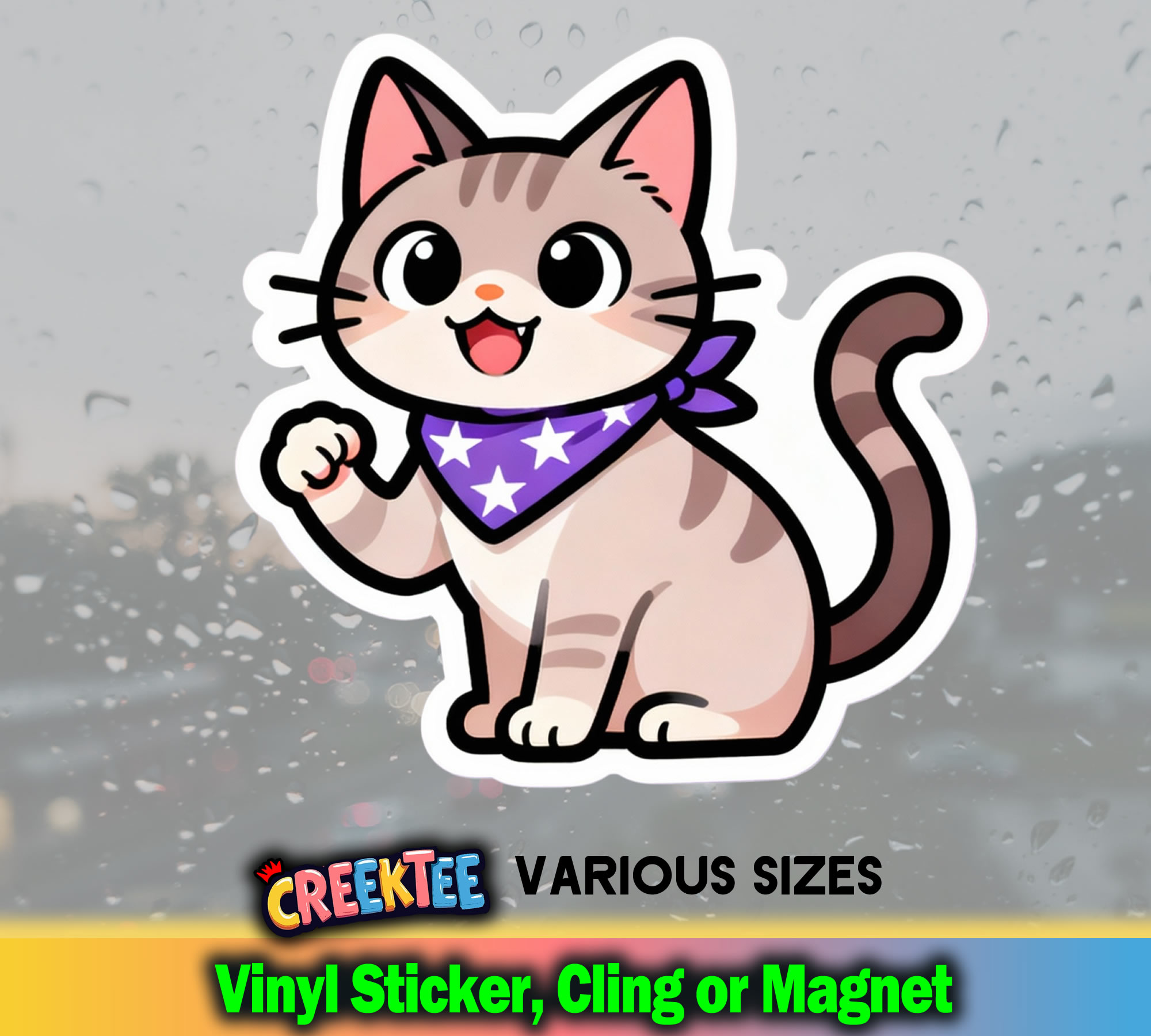 Cute Cat Die Cut Vinyl Sticker  Window Cling or Magnet with Laminate Coating in Various Sizes